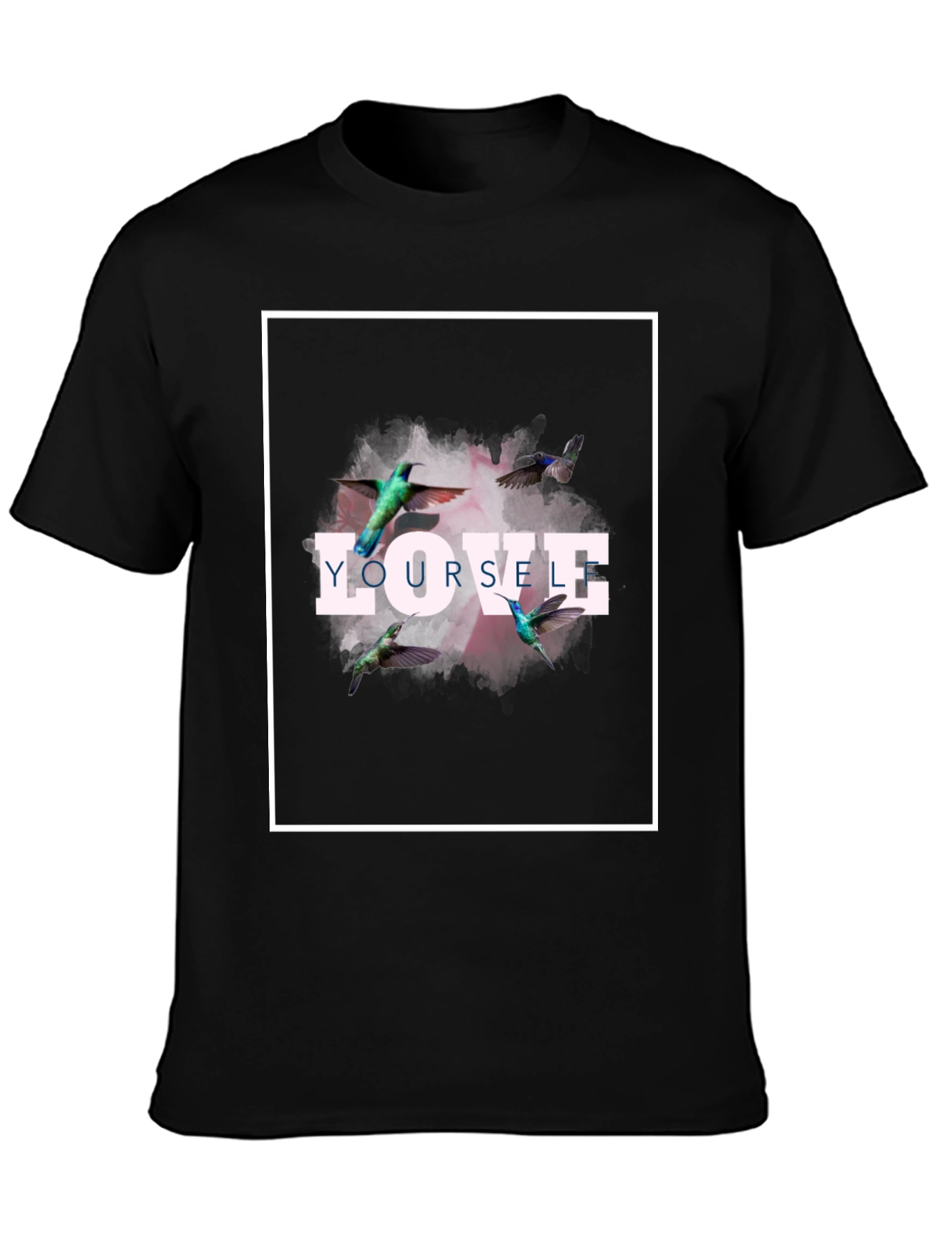 Love Yourself Hummingbird Graphic Tee - Black