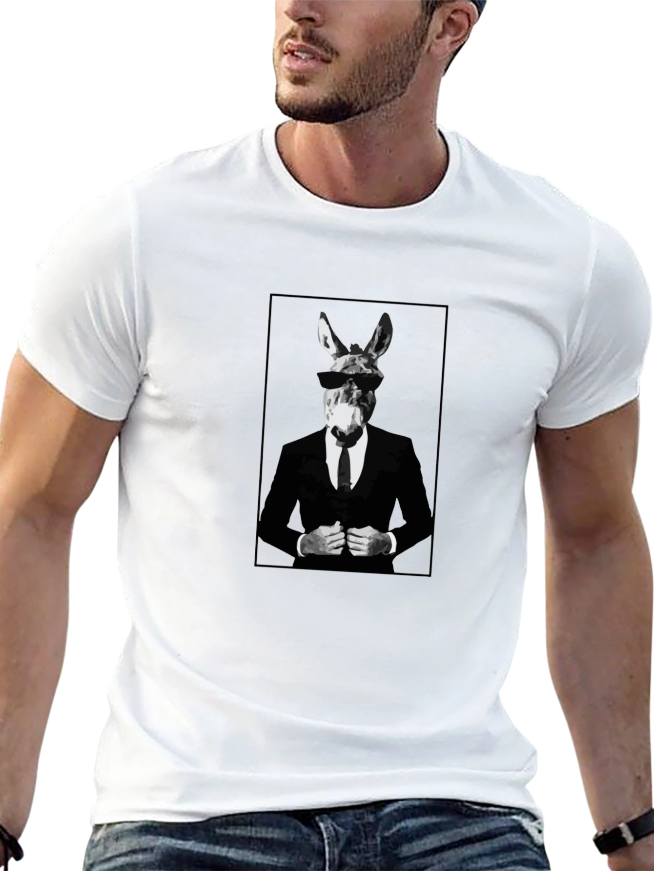 Black T-Shirt with Donkey Suit Graphic