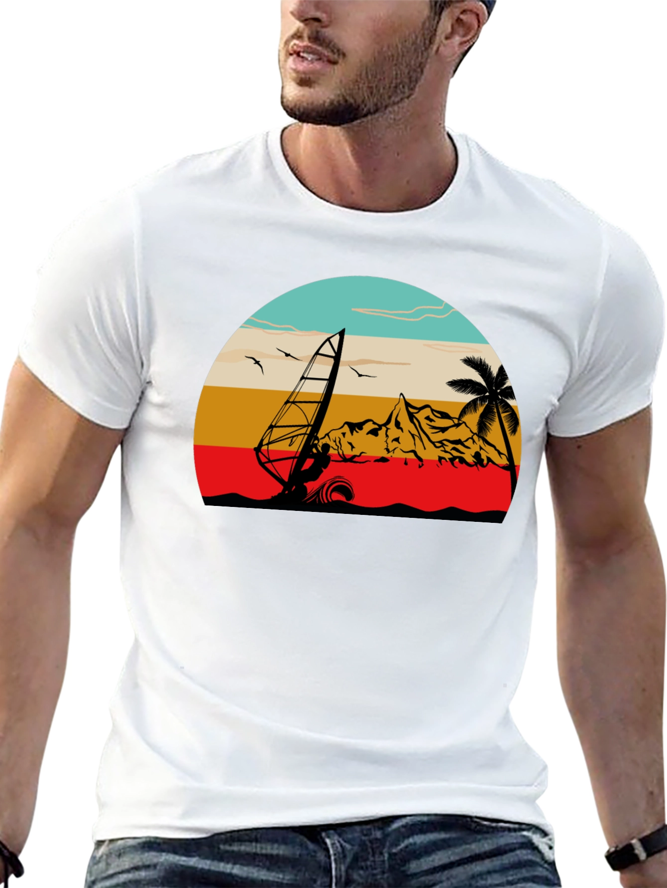 Windsurf Graphic Tee - Black Cotton T-Shirt