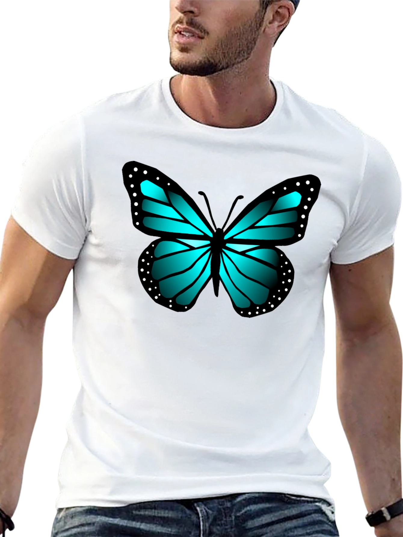 Blue Butterfly Graphic Black Tee