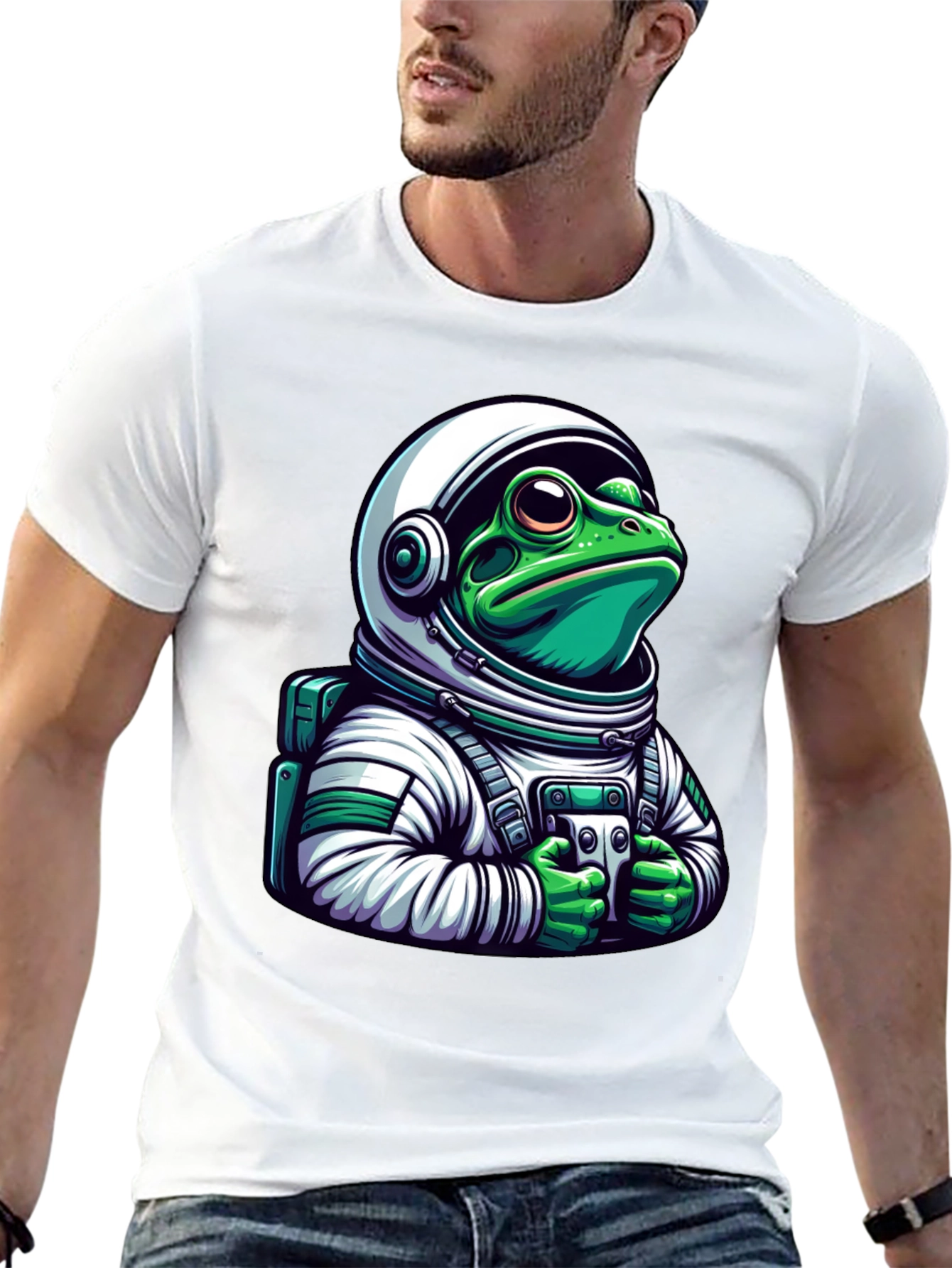 Frog Astronaut Graphic Tee - Black Cotton T-Shirt