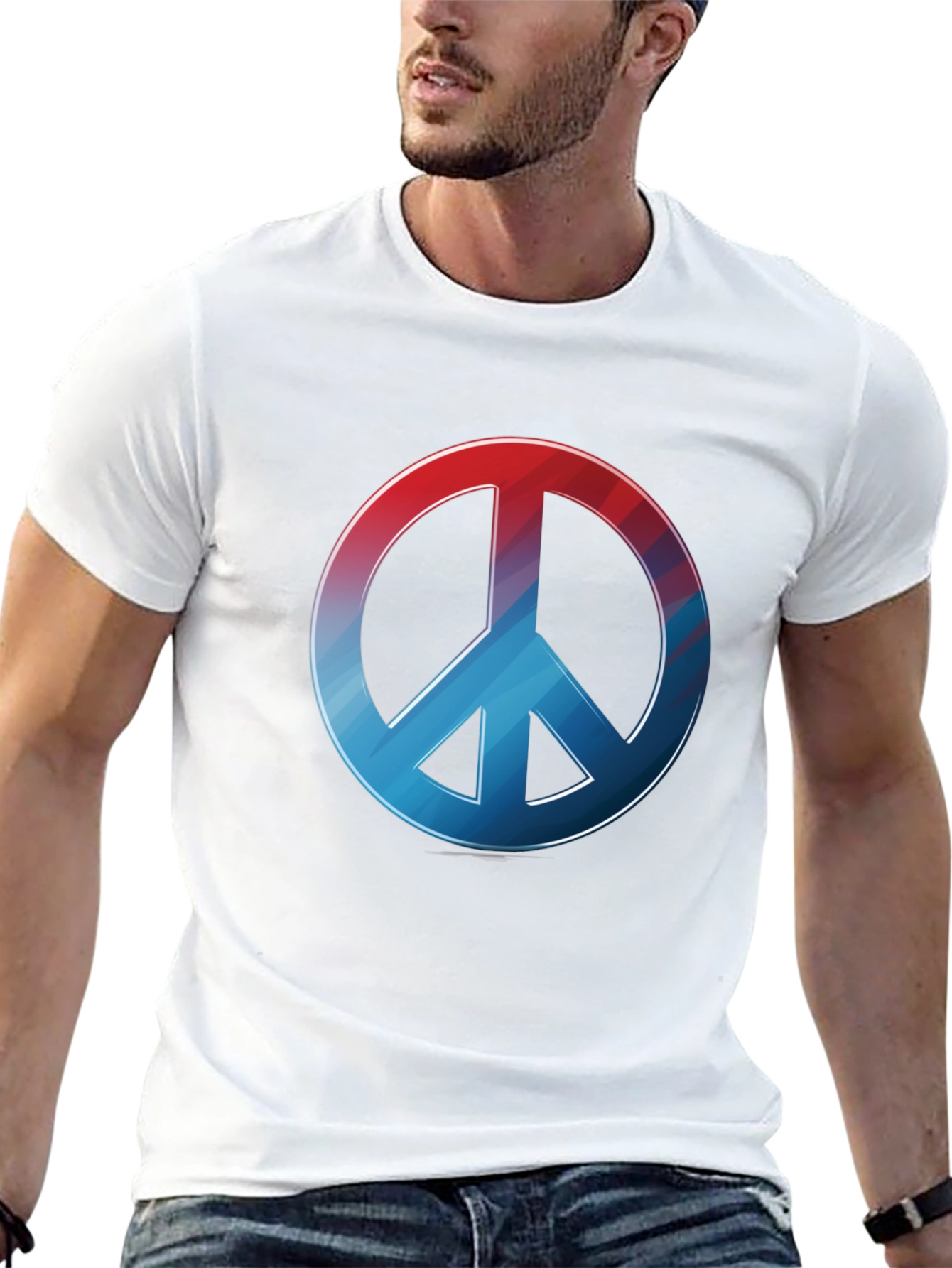 Retro Peace Sign T-Shirt - Red to Blue Gradient
