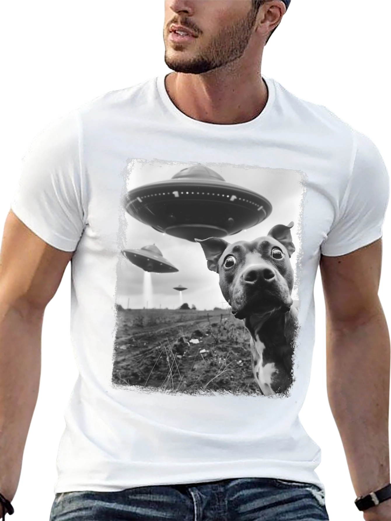 UFO Dog T-Shirt Alien Abduction Tee