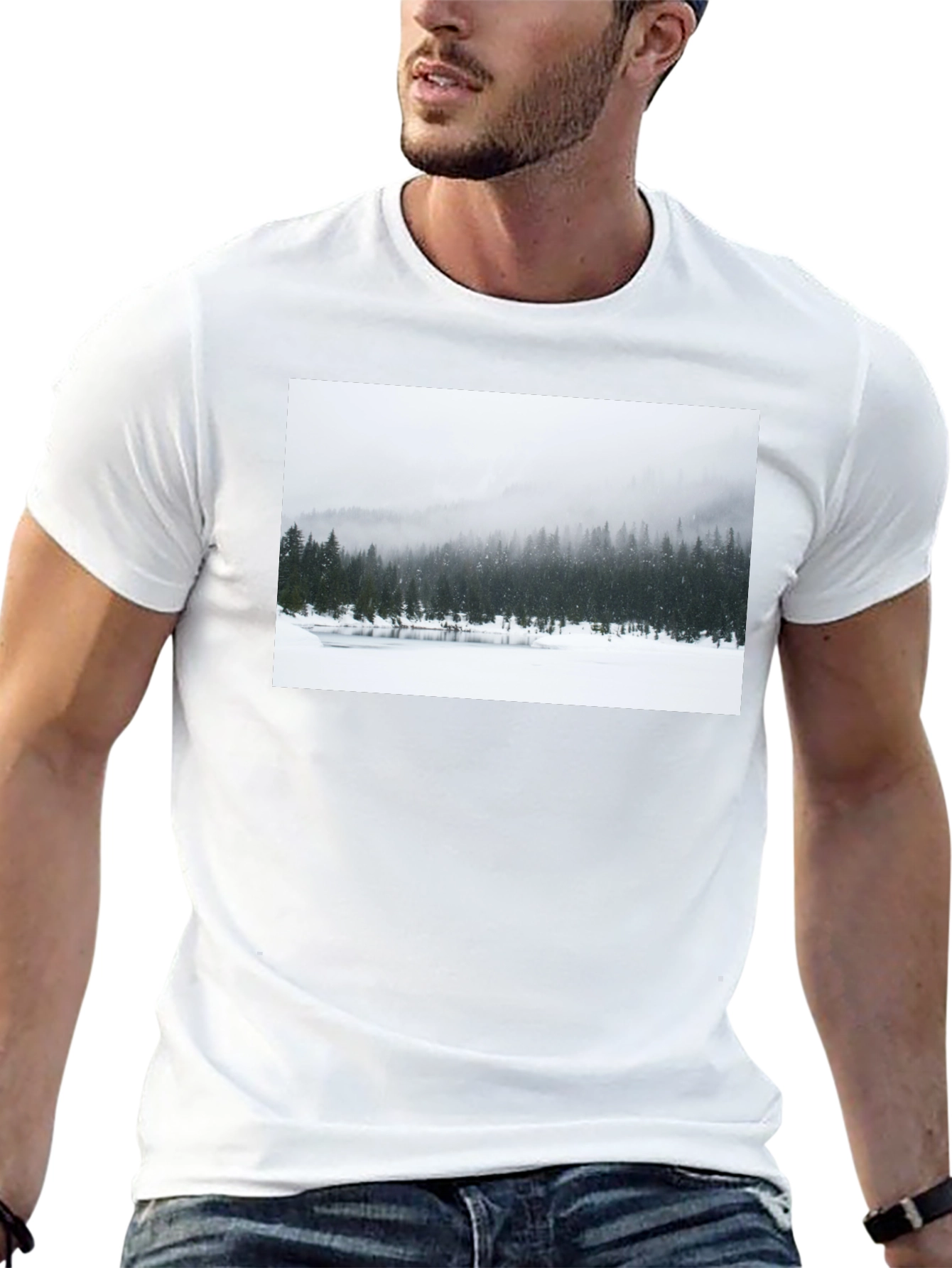 Winter Landscape Graphic Tee - Black Cotton Blend