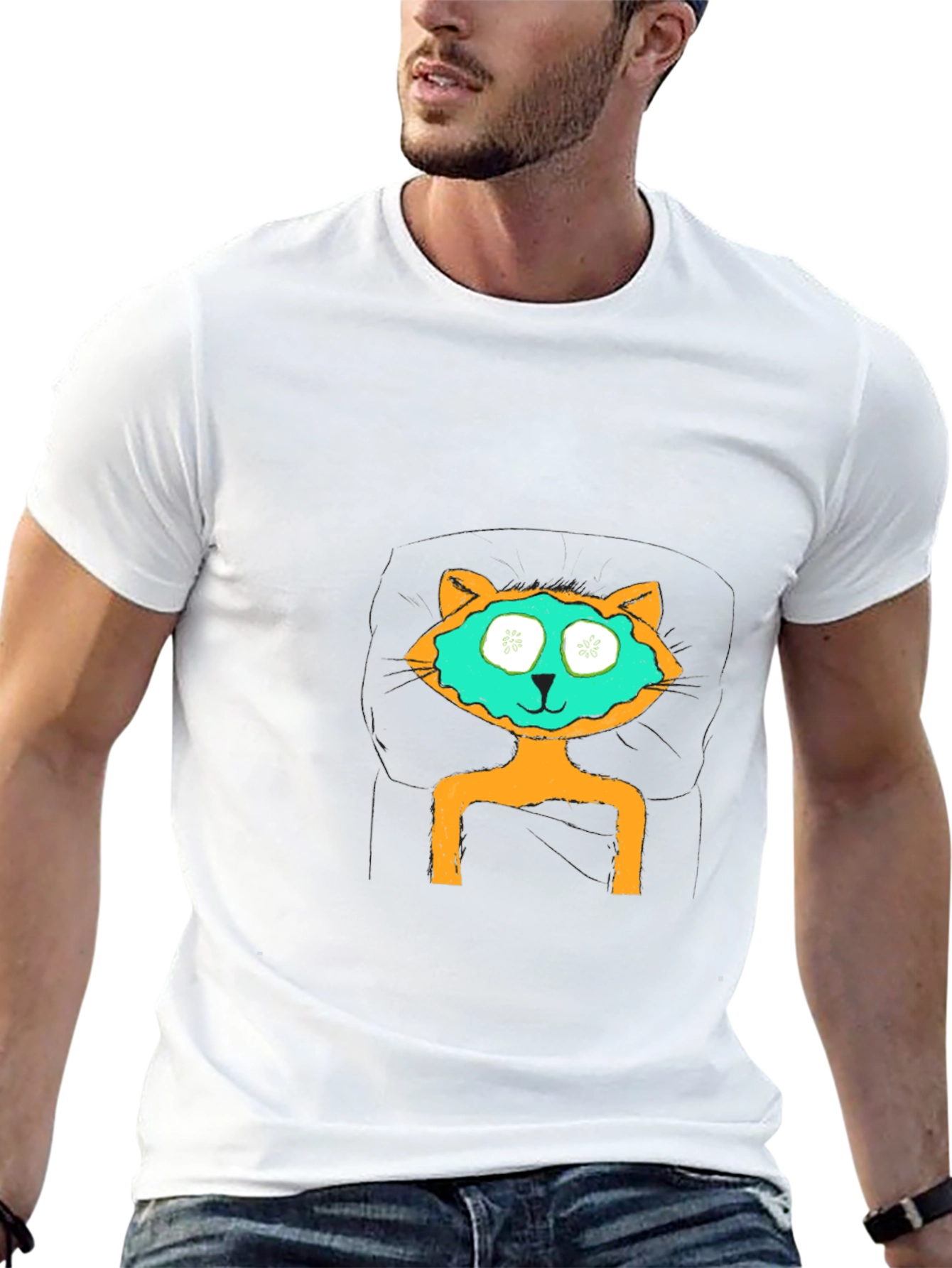 Relaxing Cat T-Shirt - Black Cotton Tee