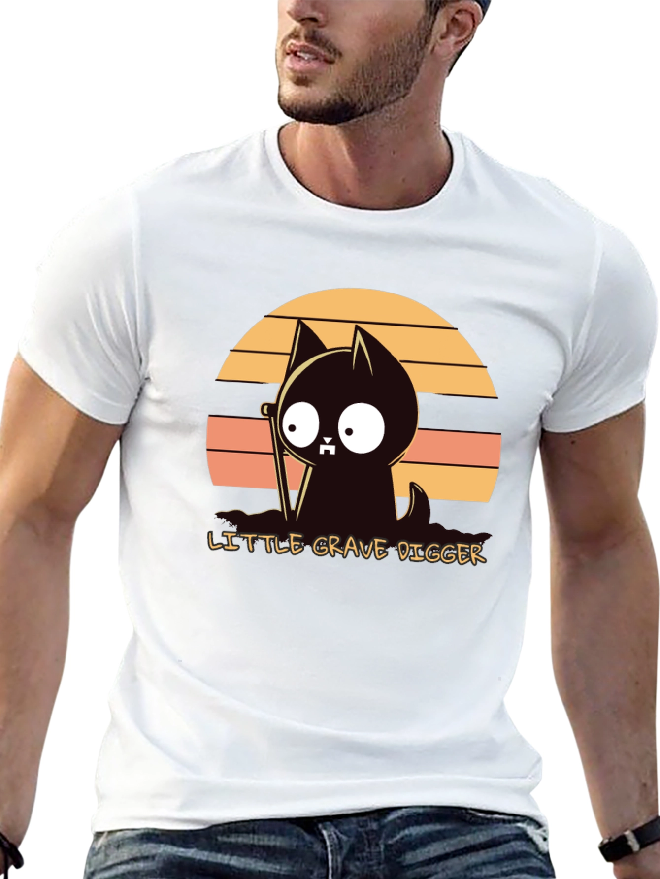 Little Grave Digger T-Shirt: Cute Cat with Shovel