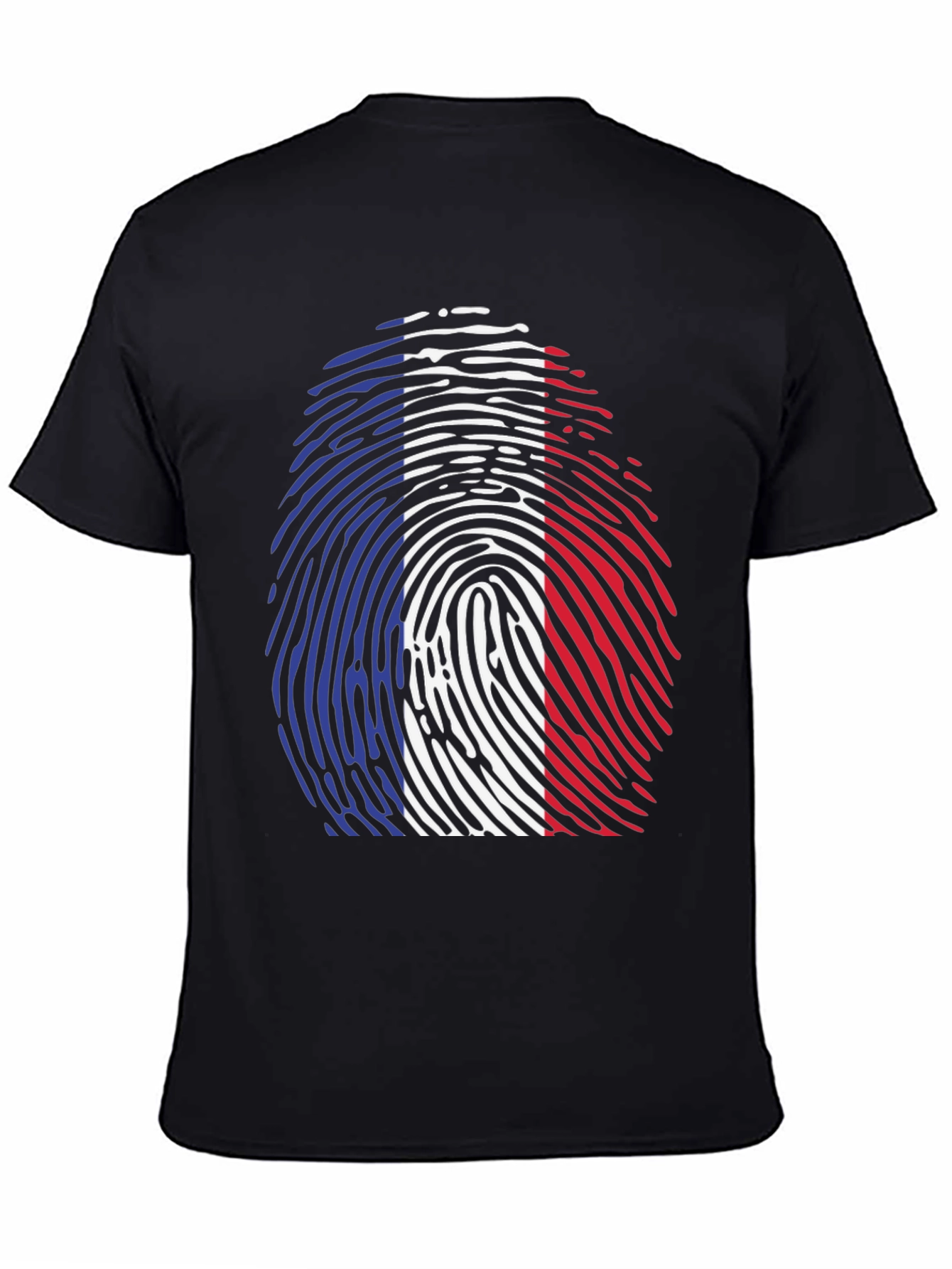 French Flag Fingerprint T-Shirt - Black Cotton Tee