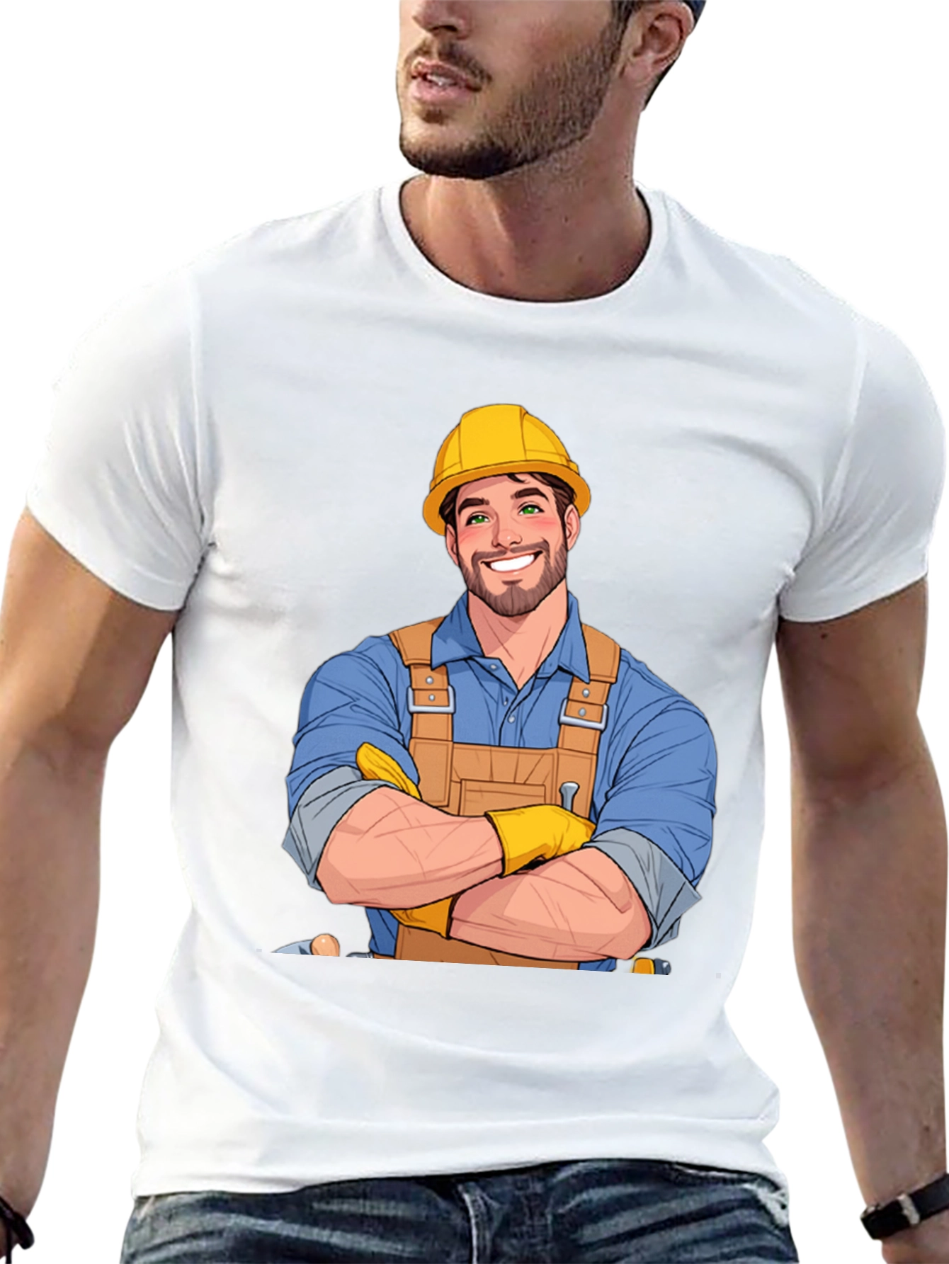 Cartoon Construction Worker Graphic T-Shirt