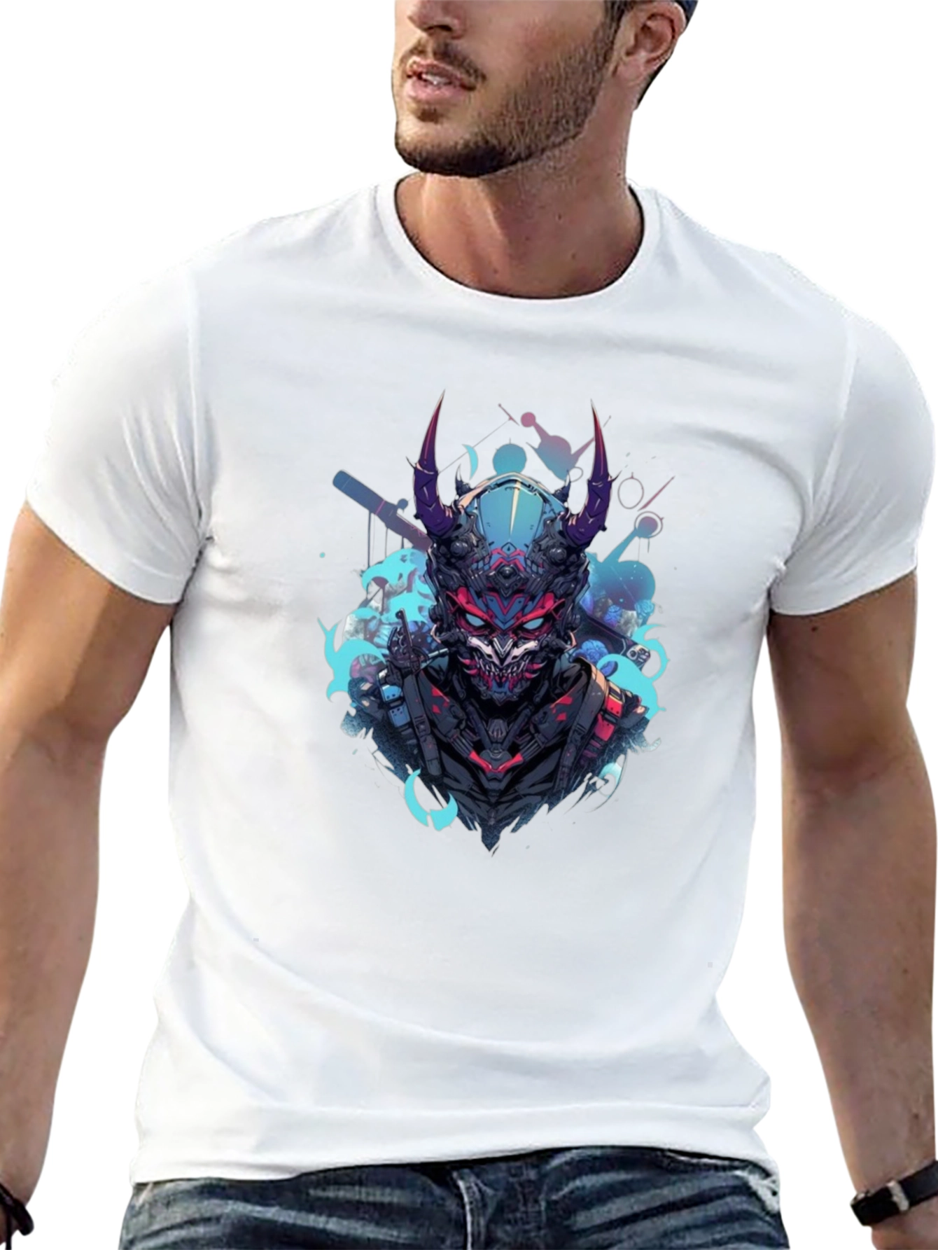 Cyberpunk Oni Graphic Tee - Black Cotton
