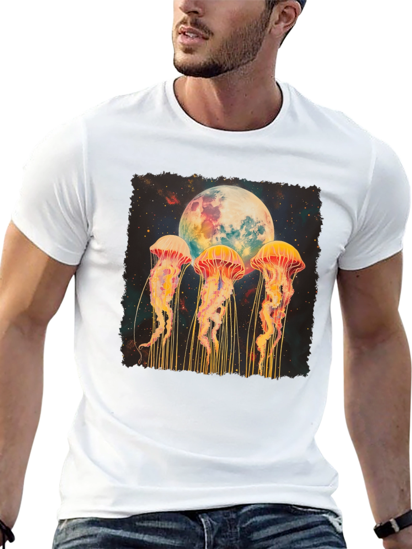 Jellyfish Moon Graphic Tee - Celestial Ocean Vibes
