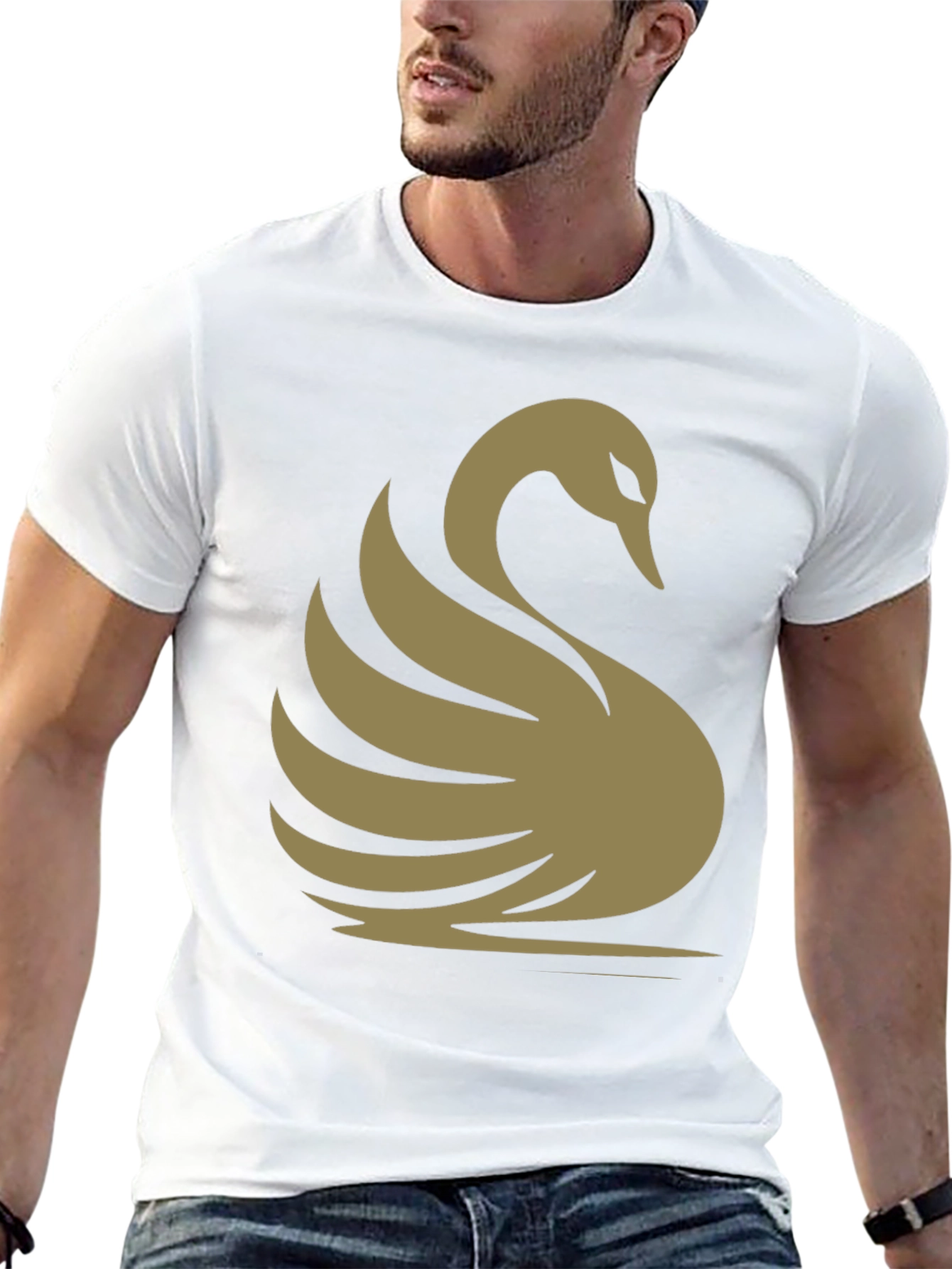 Elegant Swan Graphic Tee - Classic Black Cotton T-Shirt