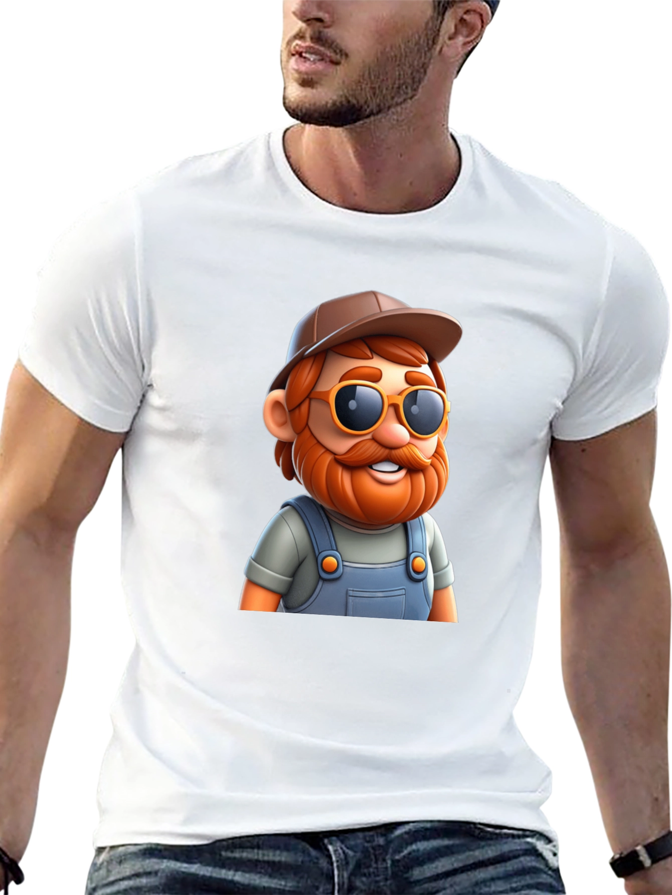 Cartoon Farmer Graphic Tee - Black Cotton Blend