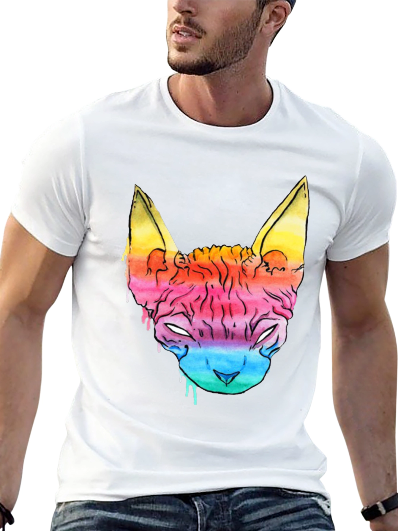 Rainbow Cat Graphic Tee - Mens Black T-Shirt