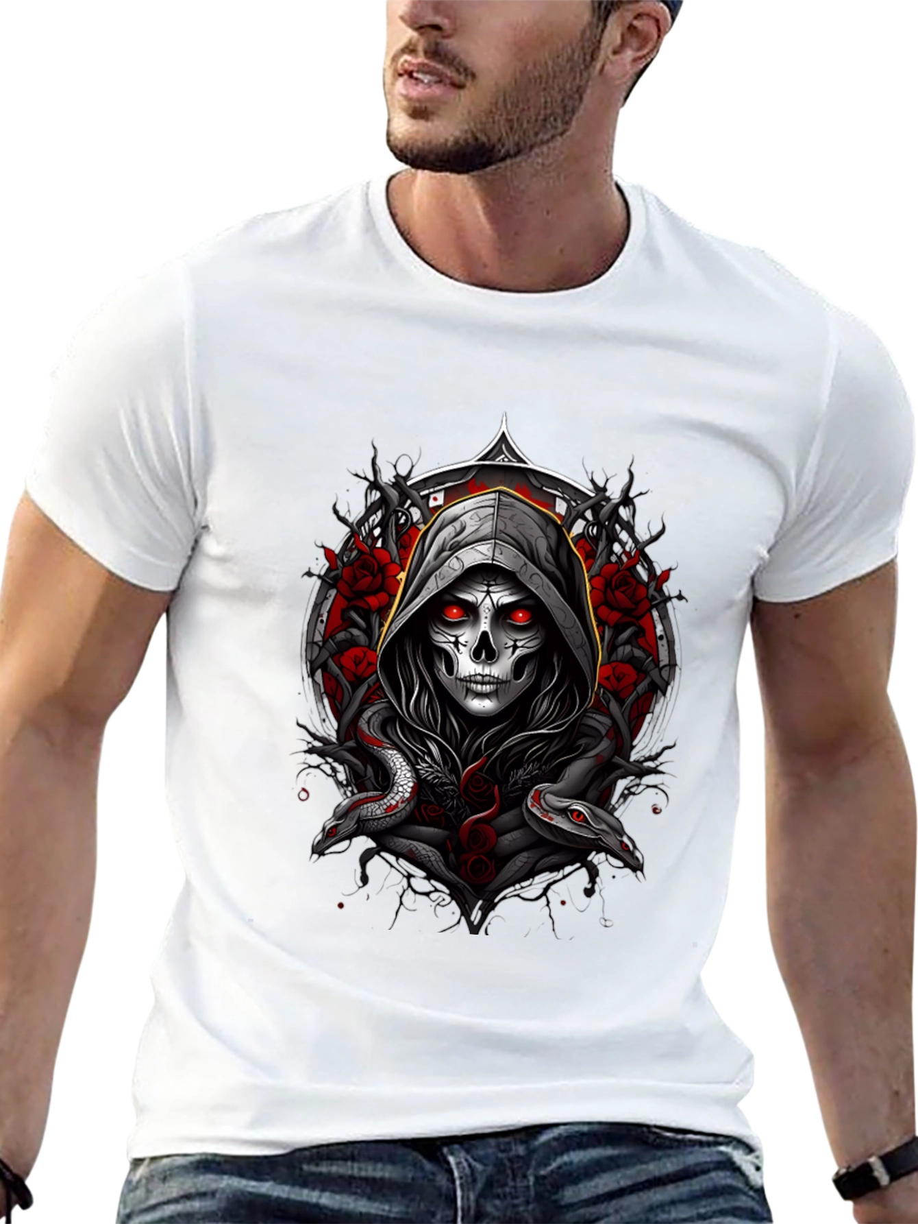 Grim Reaper Snake Roses Graphic Tee