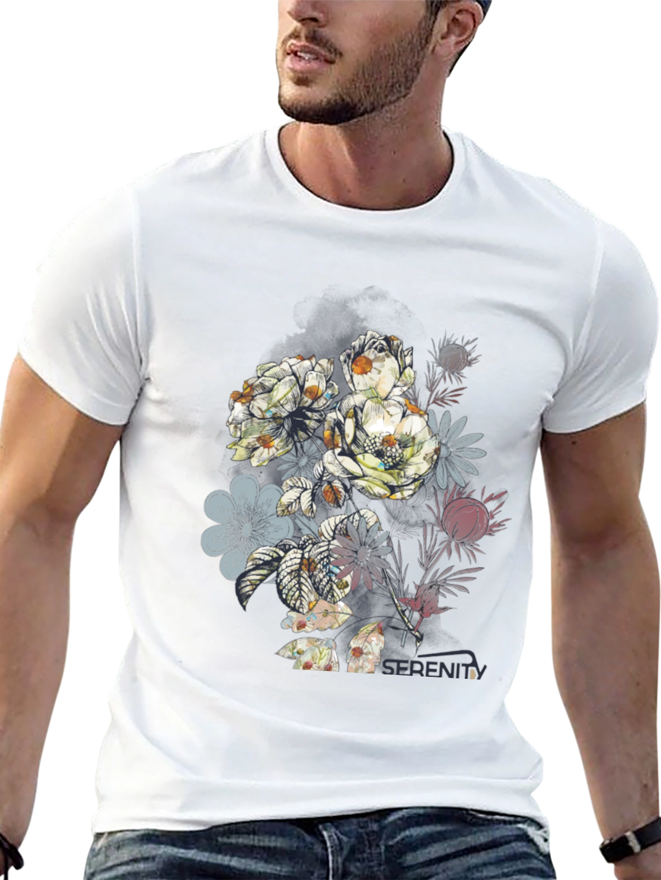 Floral Serenity Black Graphic Tee