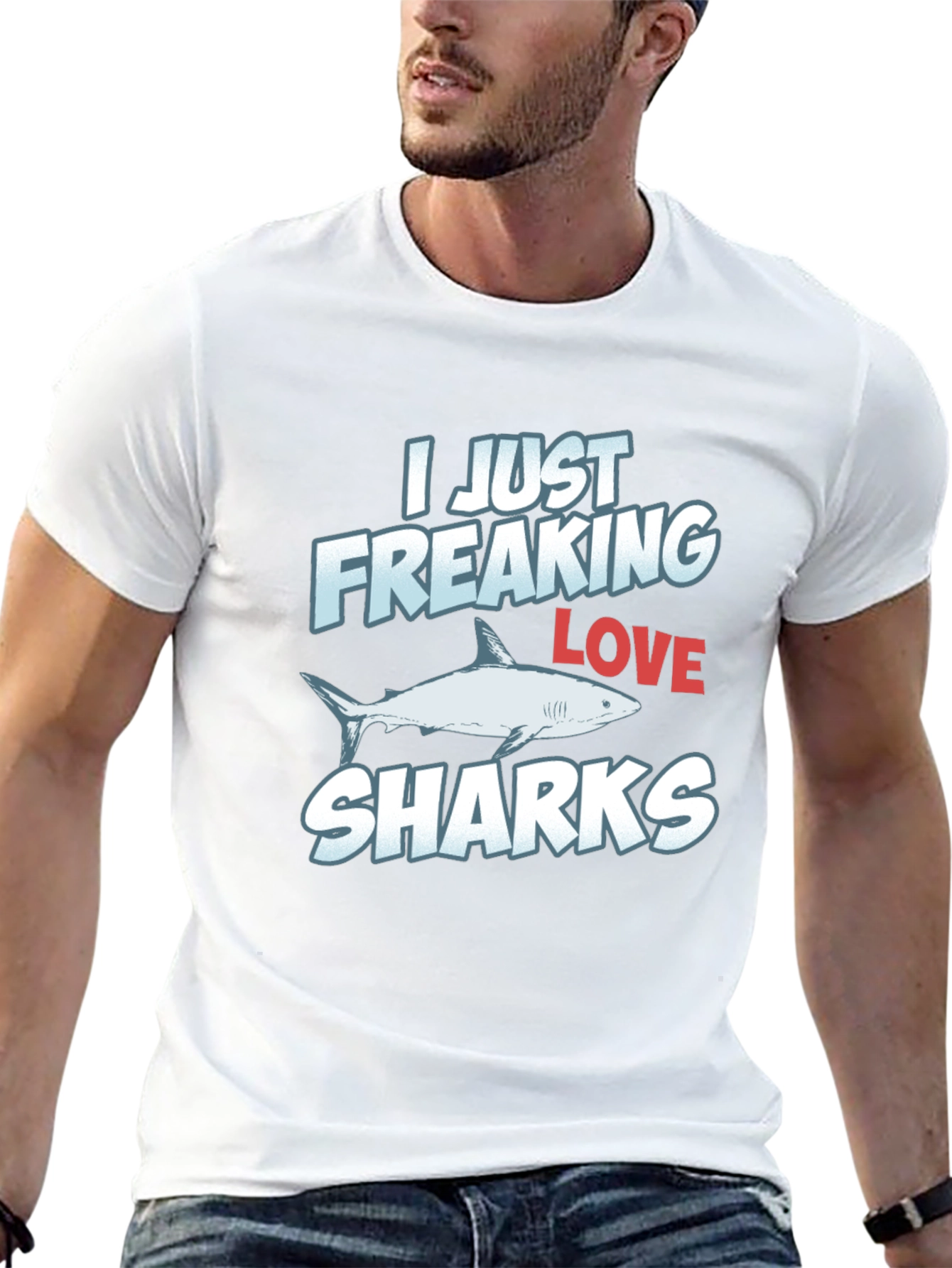 I Freaking Love Sharks Graphic Print T-Shirt