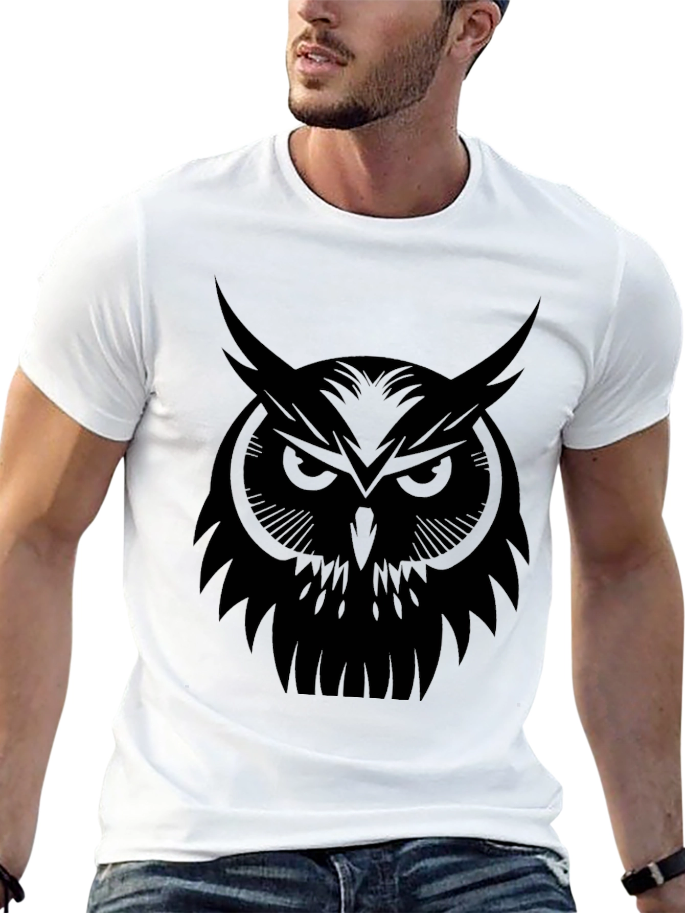 Mens Black Owl Graphic Tee