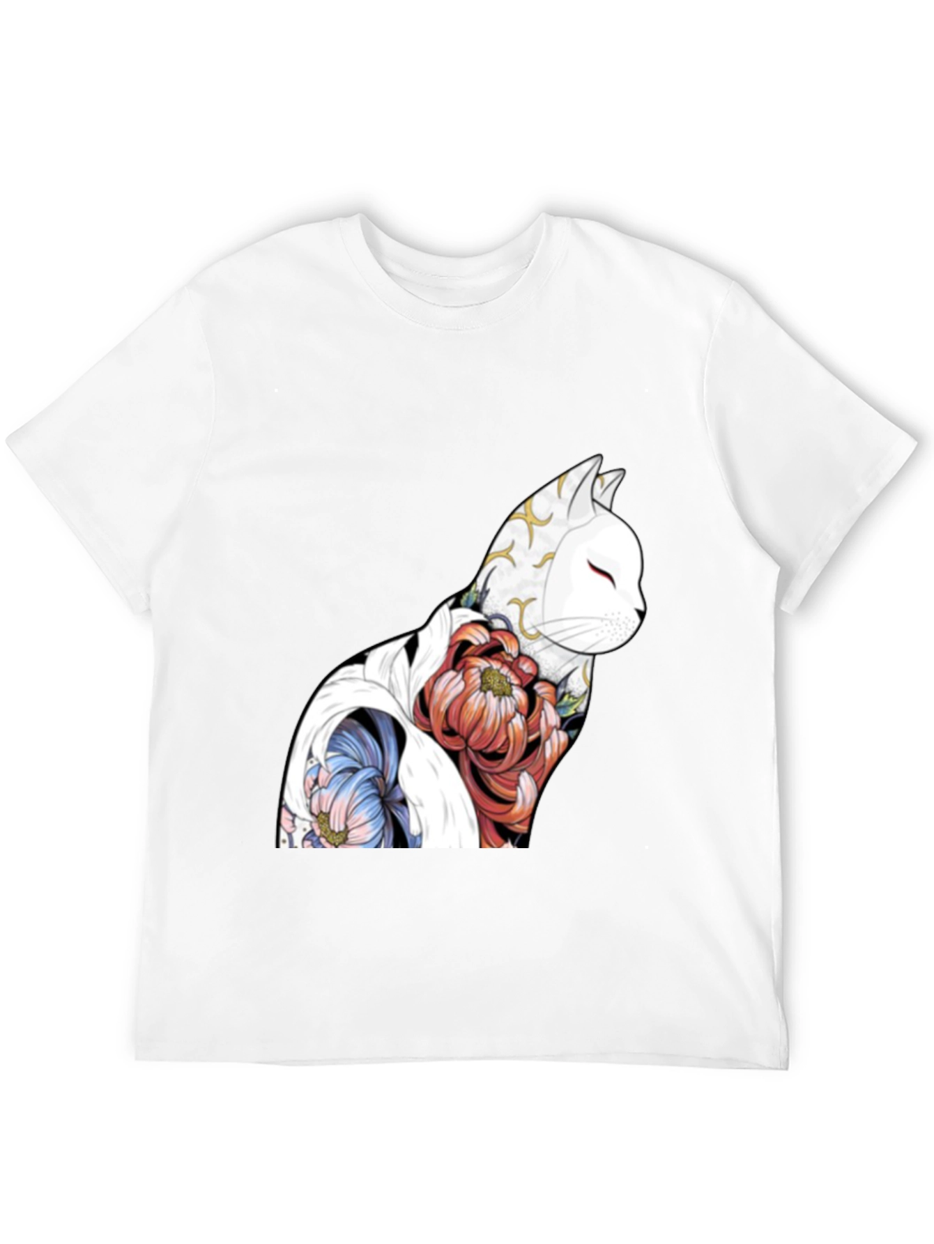 Floral Cat Graphic Black T-Shirt