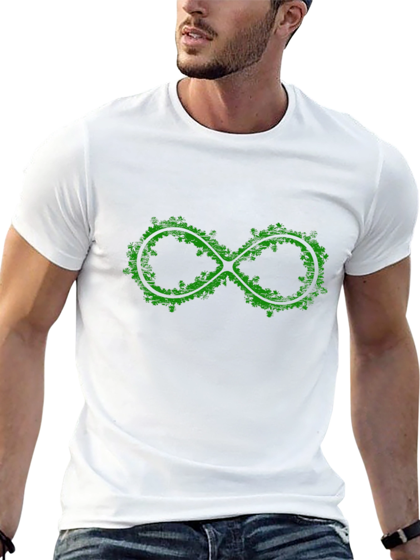 Green Infinity Symbol Graphic Black T-Shirt