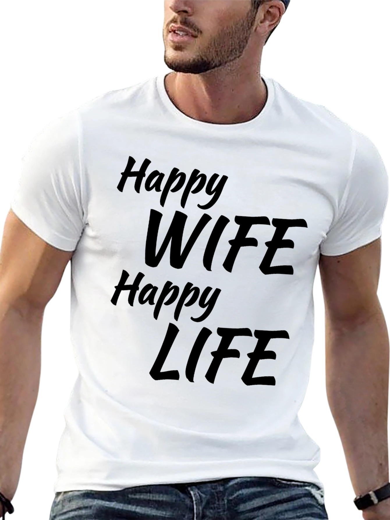 Happy Wife Happy Life Black Graphic T-Shirt