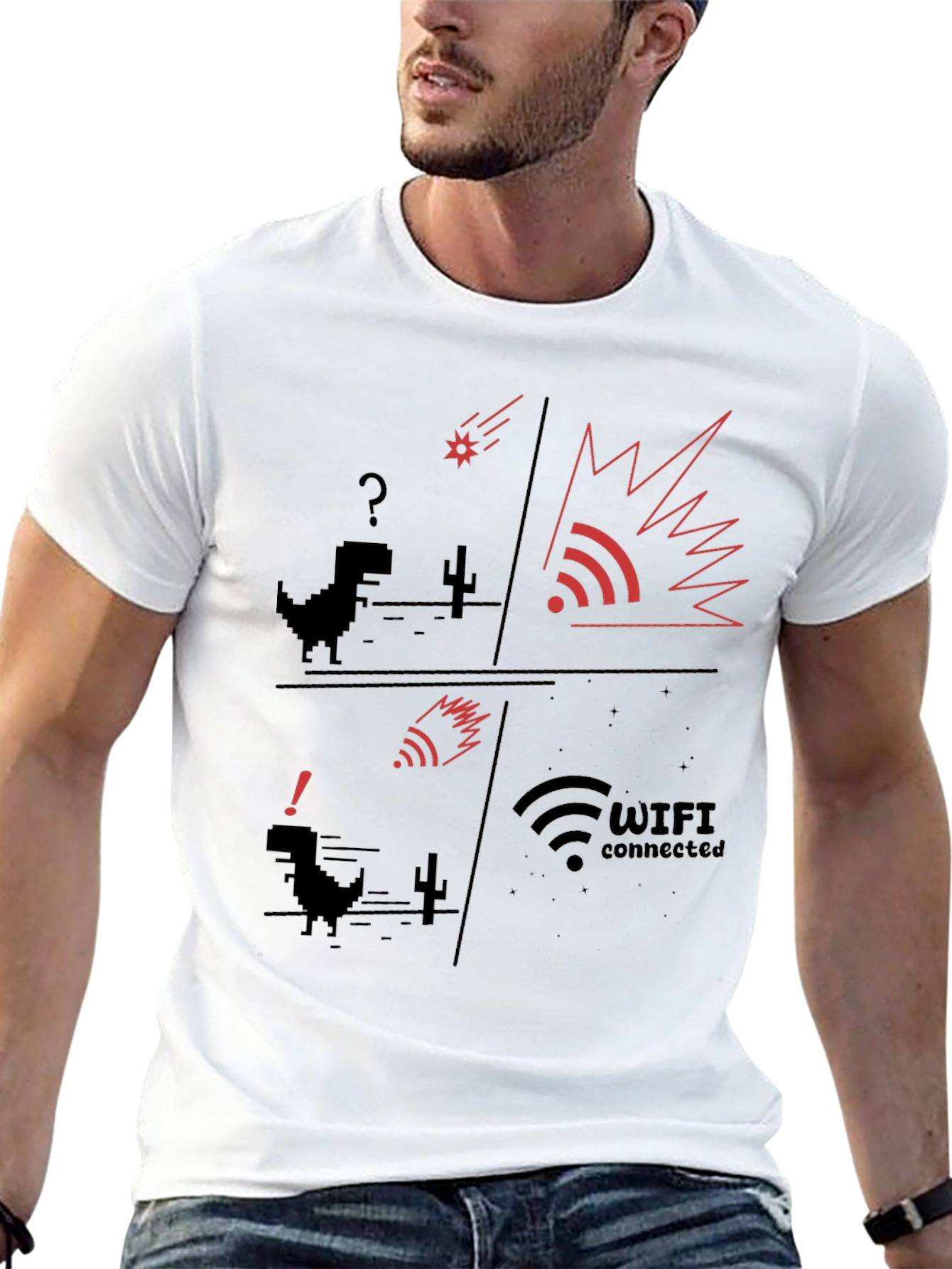 WiFi Connected T-Shirt | Pixel Dinosaur Graphic Tee