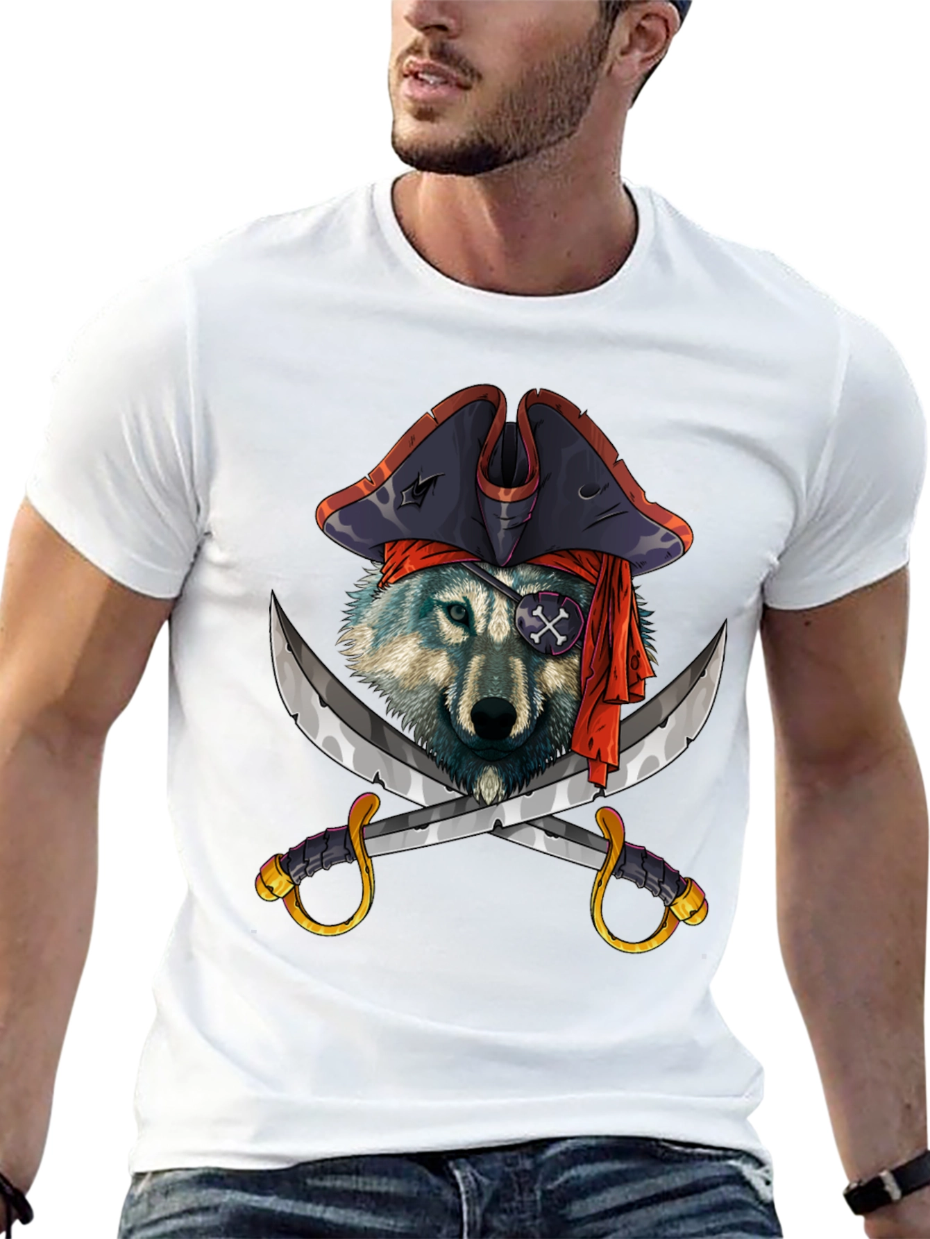 Pirate Wolf Graphic T-Shirt - Black Cotton Tee