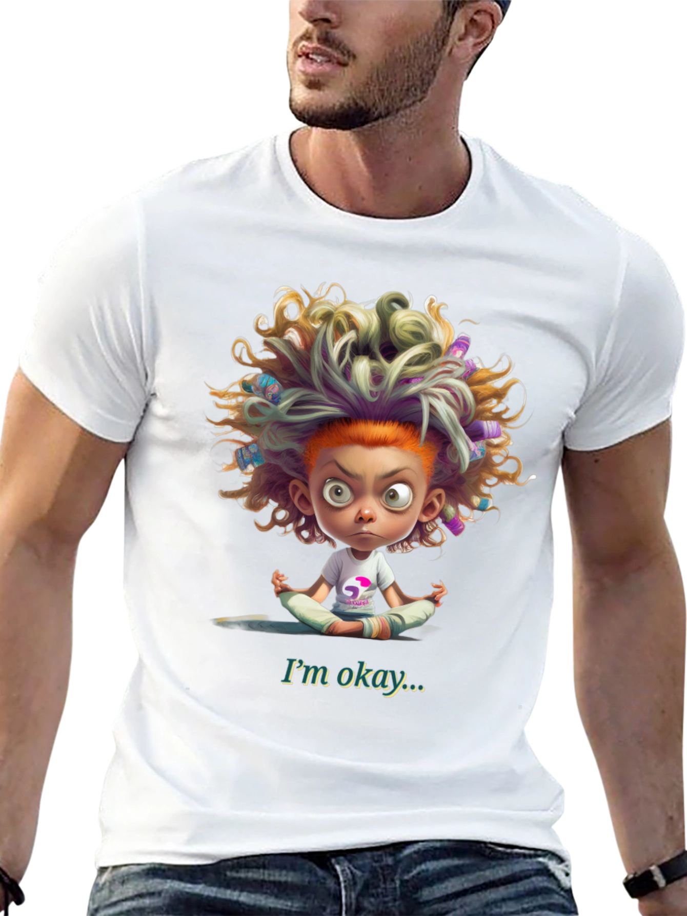 Meditating Cartoon Tee - Im Okay Black T-Shirt