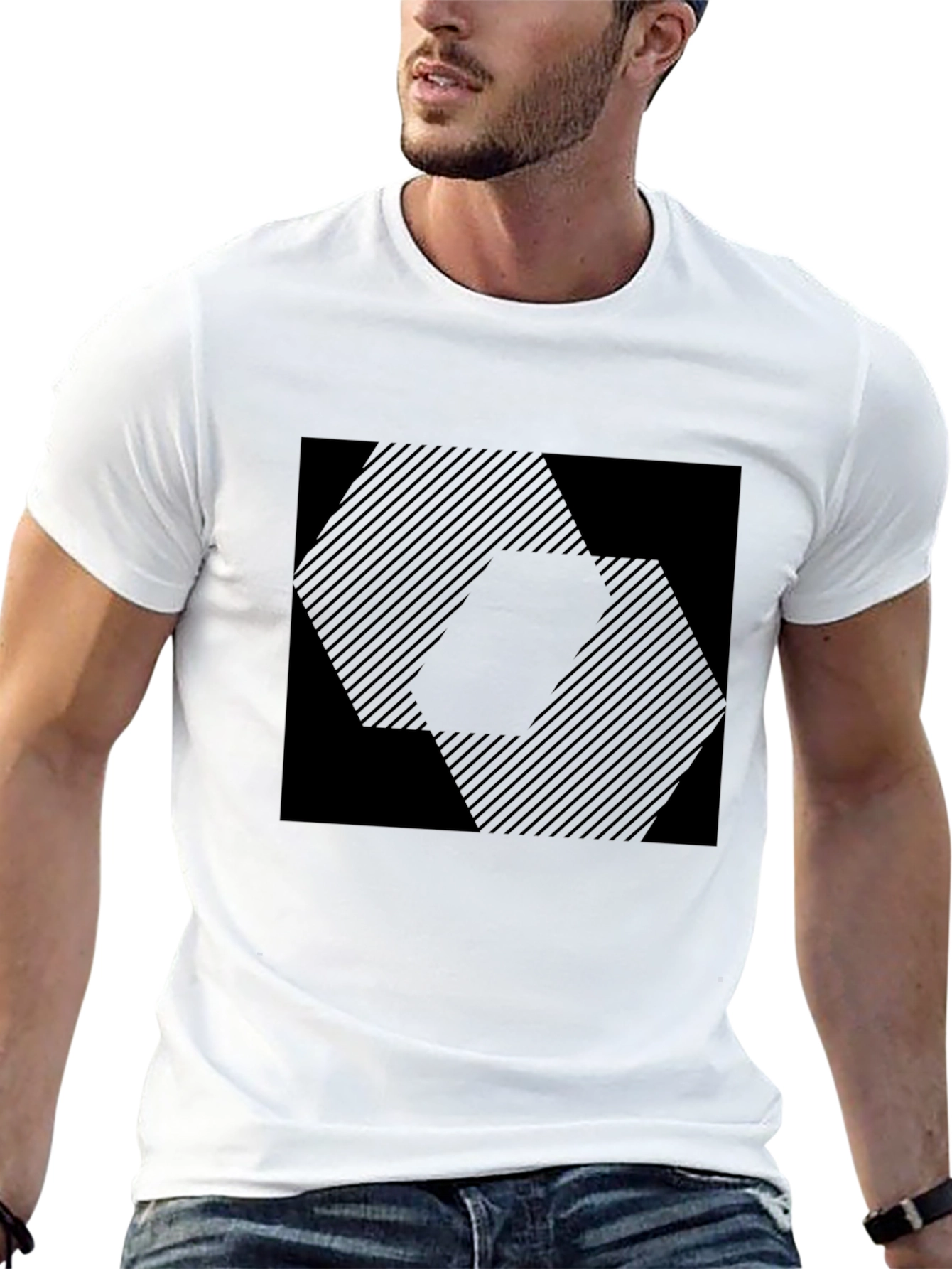 Geometric Patterned Black T-Shirt