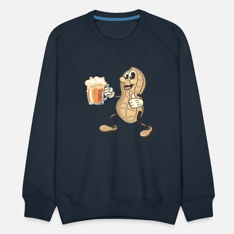 peanuts carrying a large glass of beer