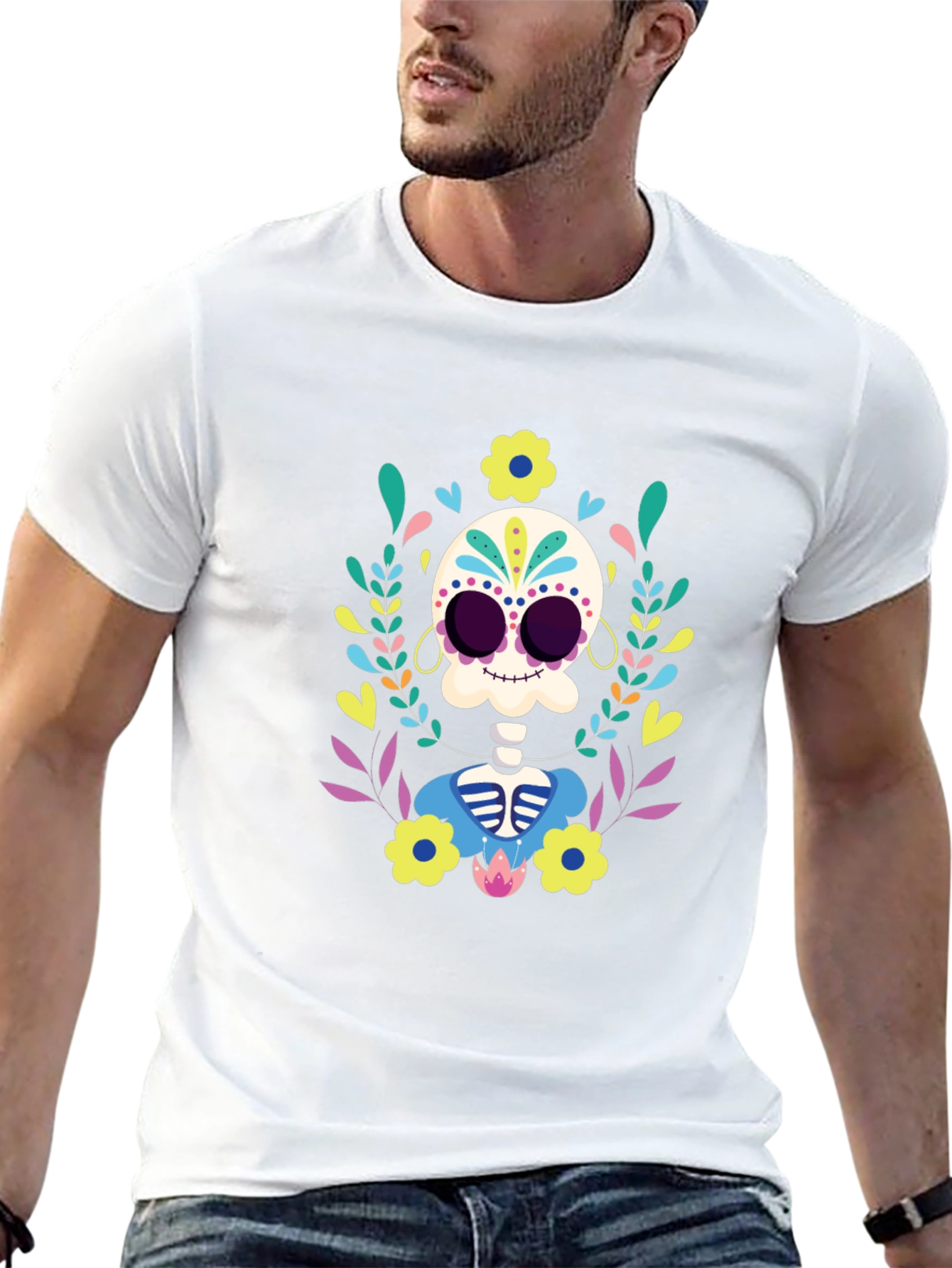 Day of the Dead Skull Graphic Tee - Black