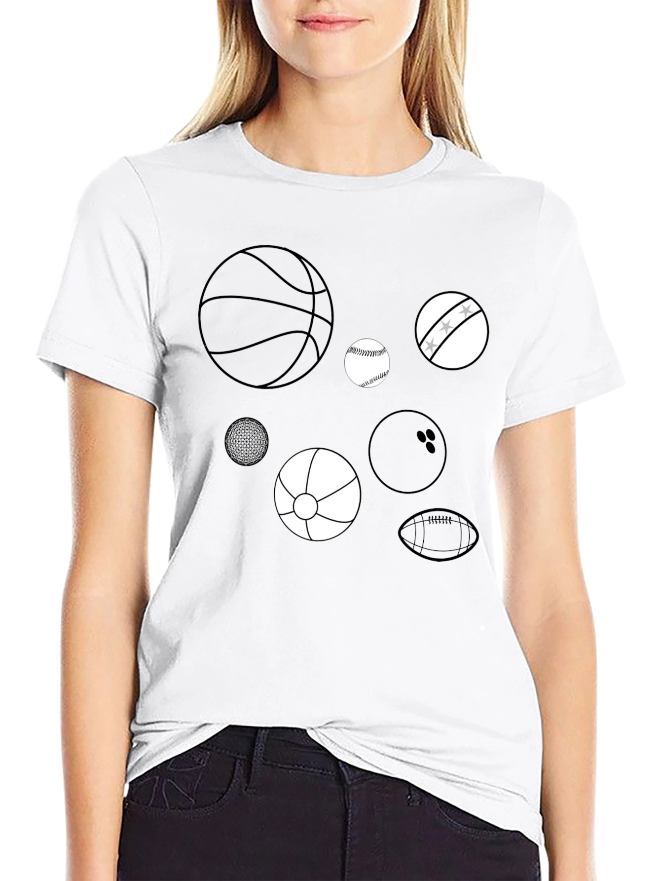 Sports Balls Graphic Tee - Black Cotton T-Shirt