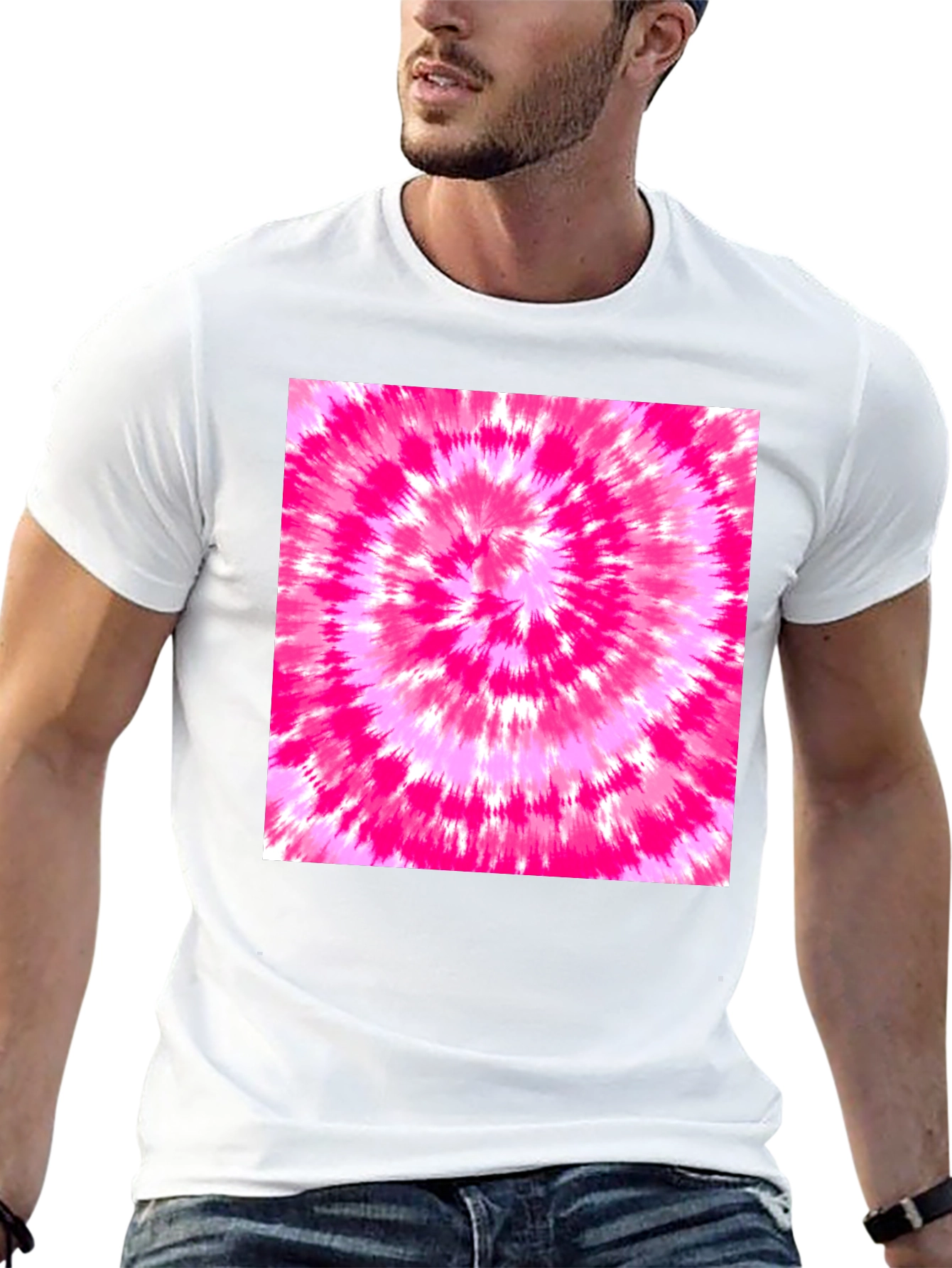 Black Tee with Vibrant Pink Tie-Dye Design
