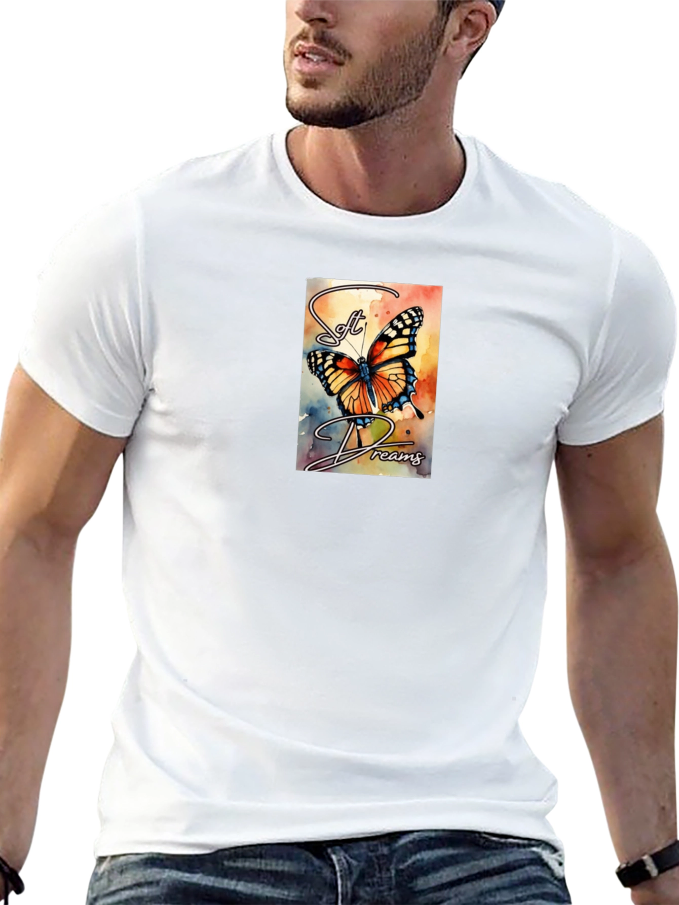 Soft Dreams Butterfly Graphic Tee - Black Cotton Blend