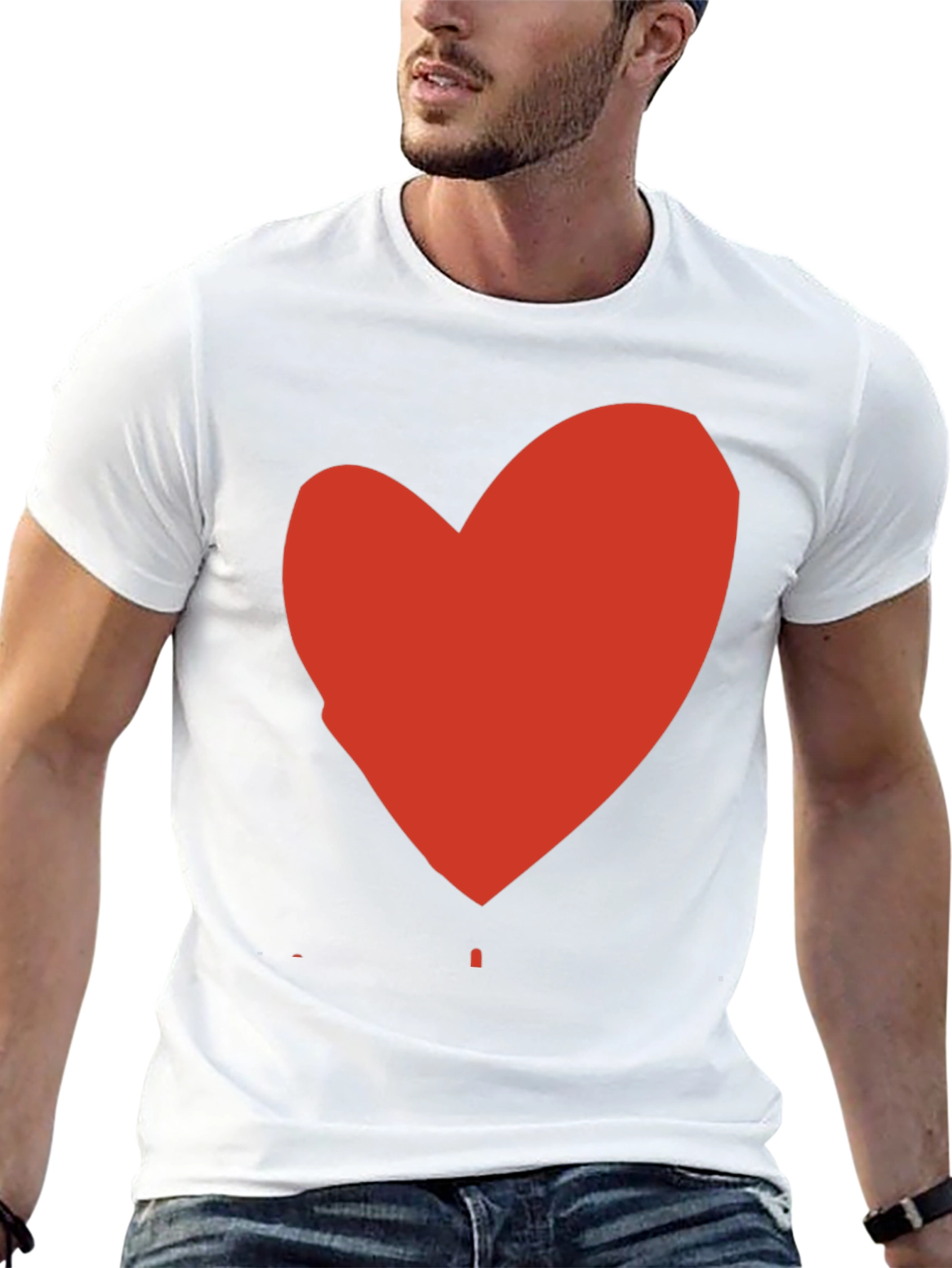 Black T-Shirt with Red Heart Graphic Print