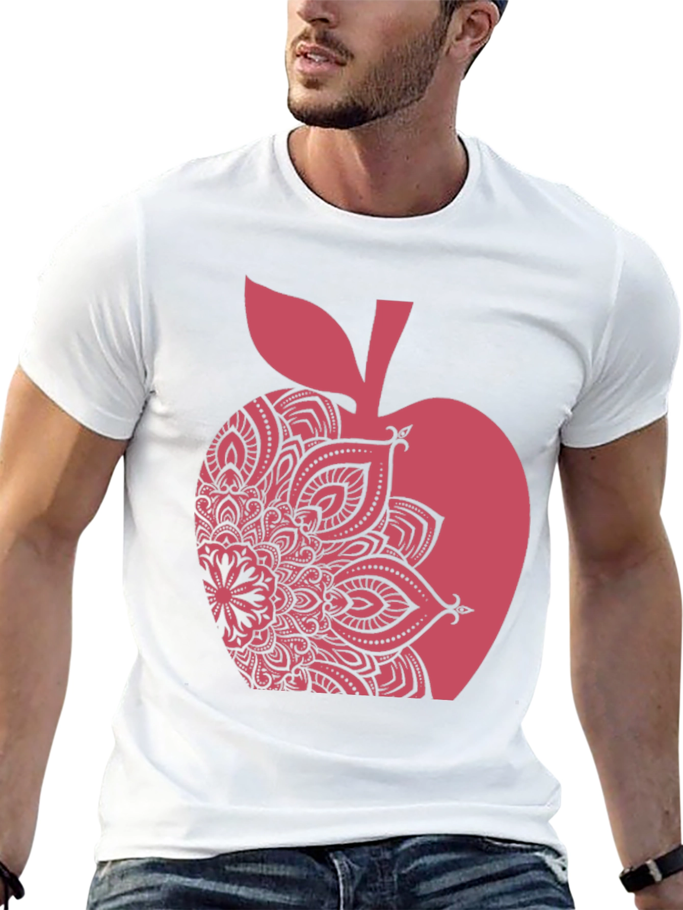 Apple Mandala Graphic Tee - Stylish Mens Black T-Shirt