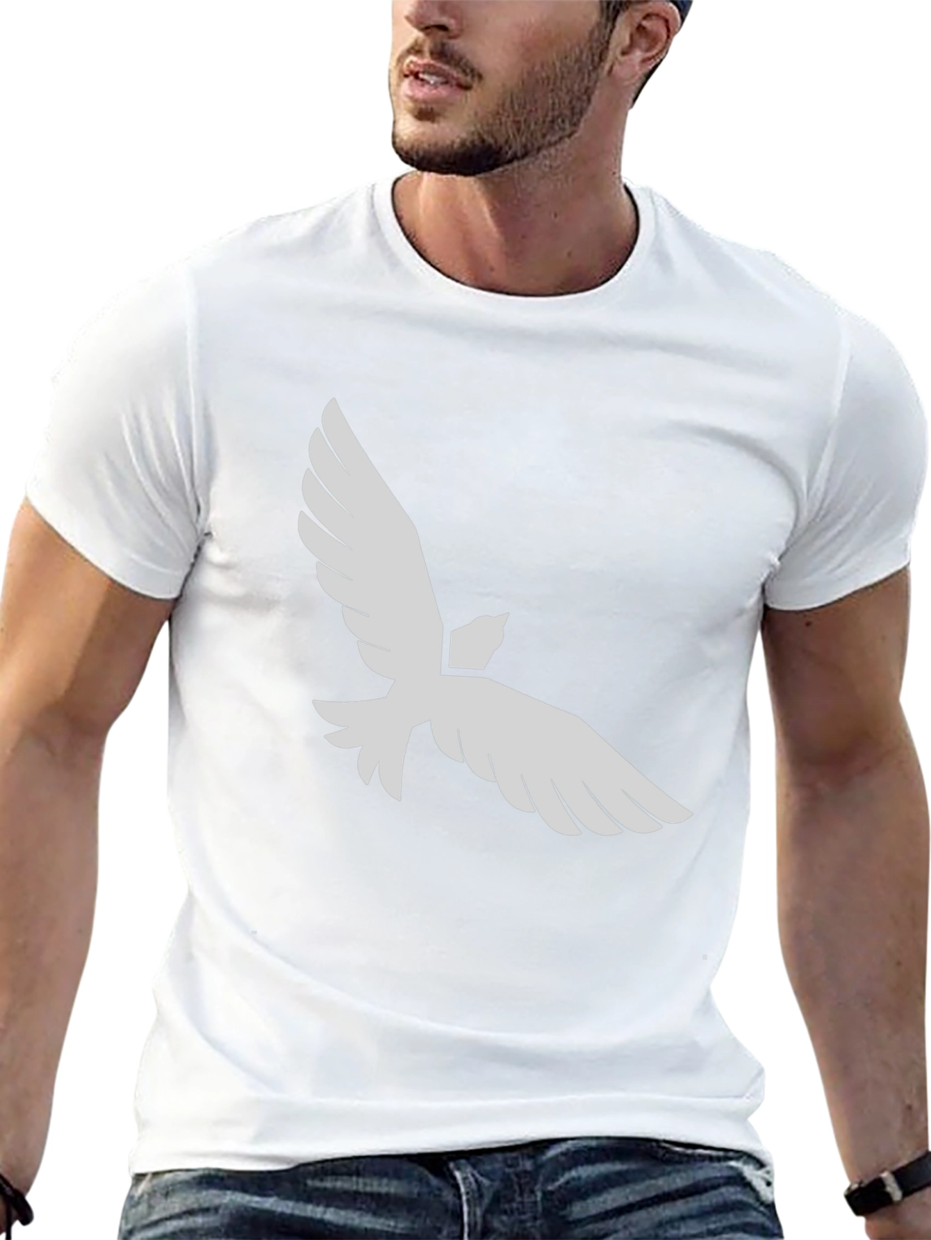 Black T-Shirt with White Dove Graphic Print