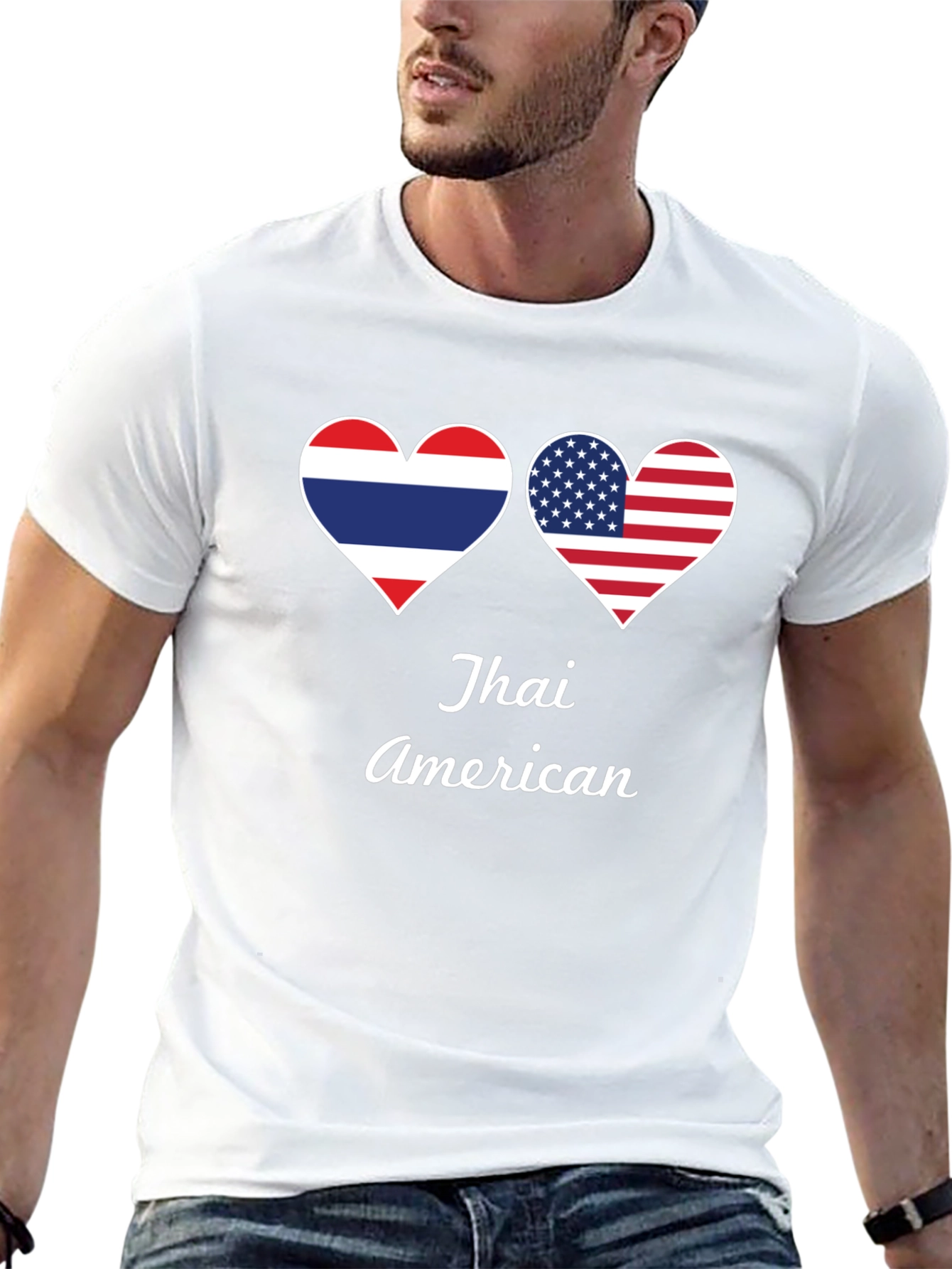 Thai American Pride T-Shirt - Dual Flag Heart Design