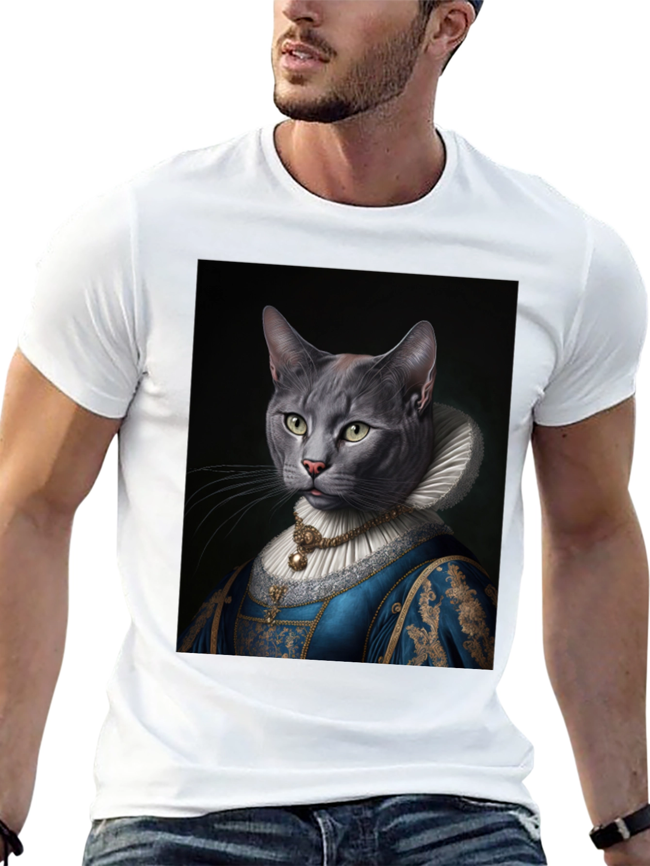 Royal Cat Portrait T-Shirt - Quirky Renaissance Style