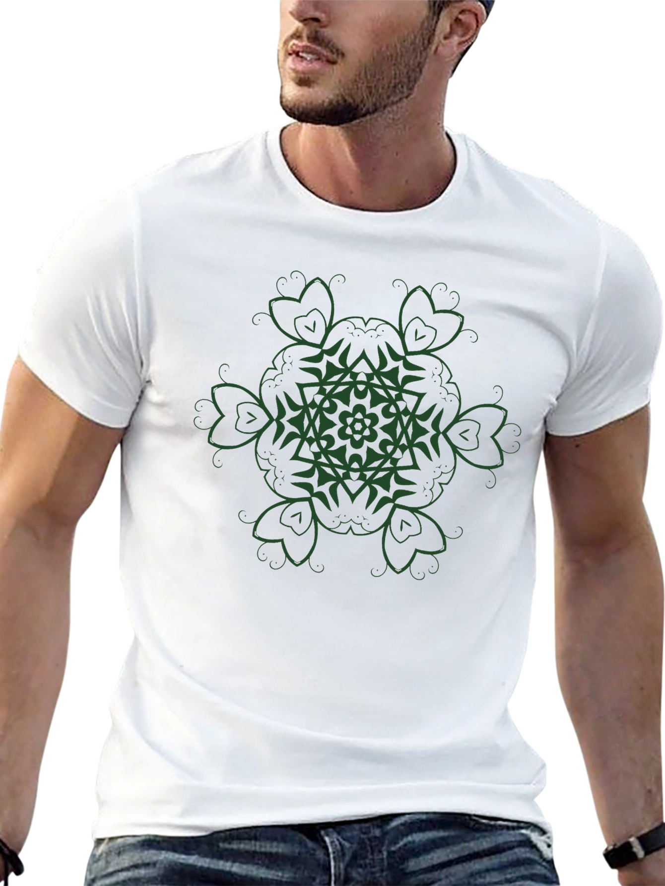 Green Shamrock Mandala Graphic Tee - Black Cotton Blend