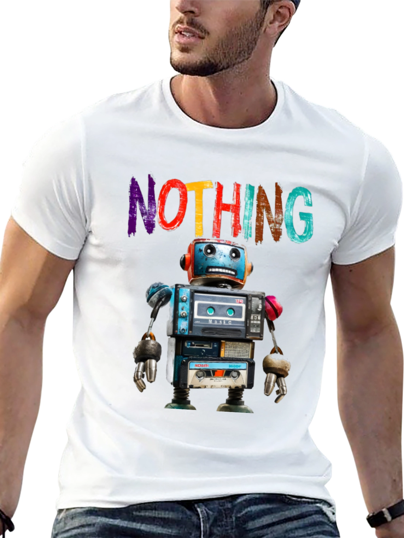 Nothing Cassette Tape Robot Graphic T-Shirt