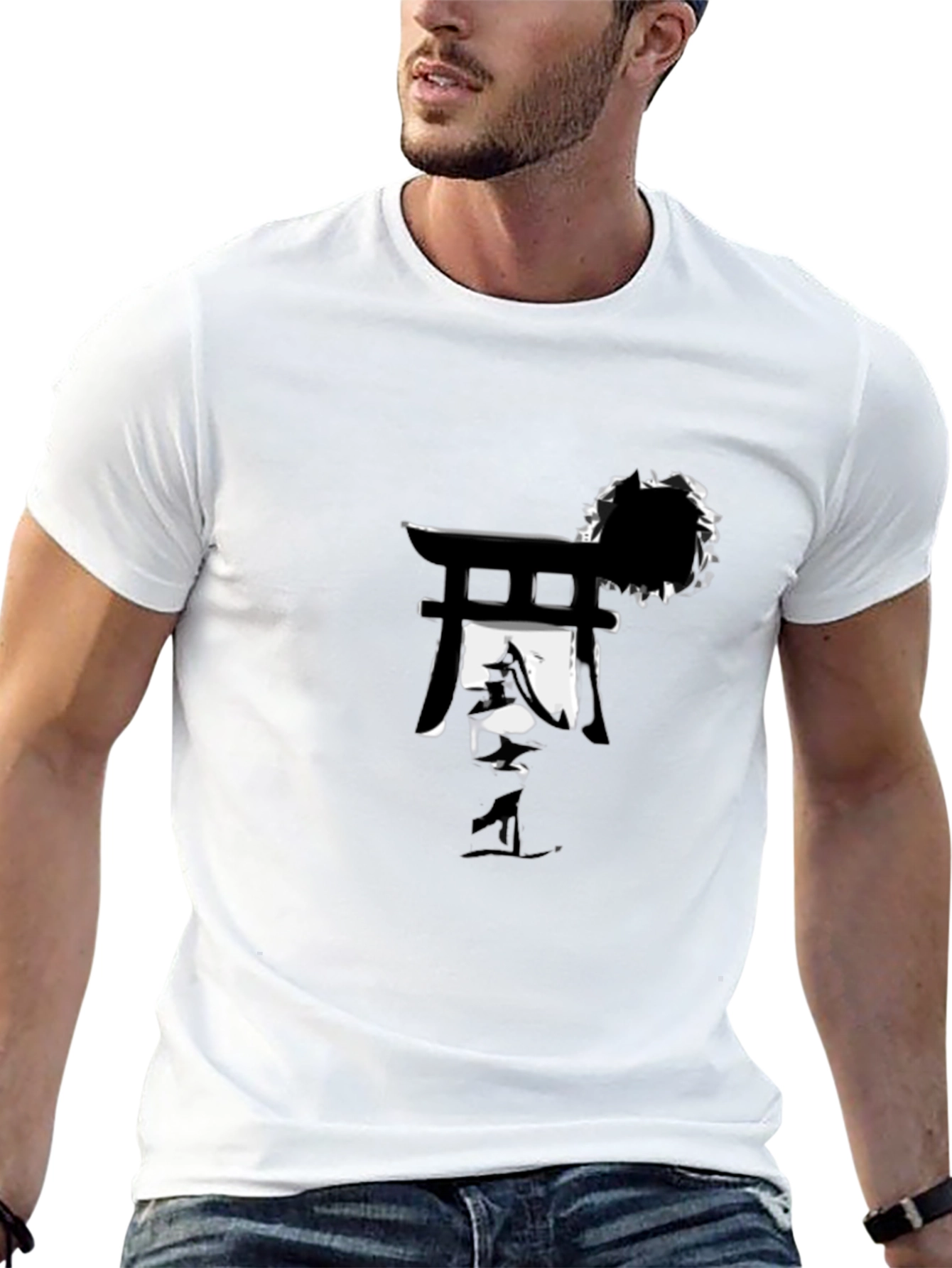 Modern Graphic Tee - Japanese Gate & Sun Design