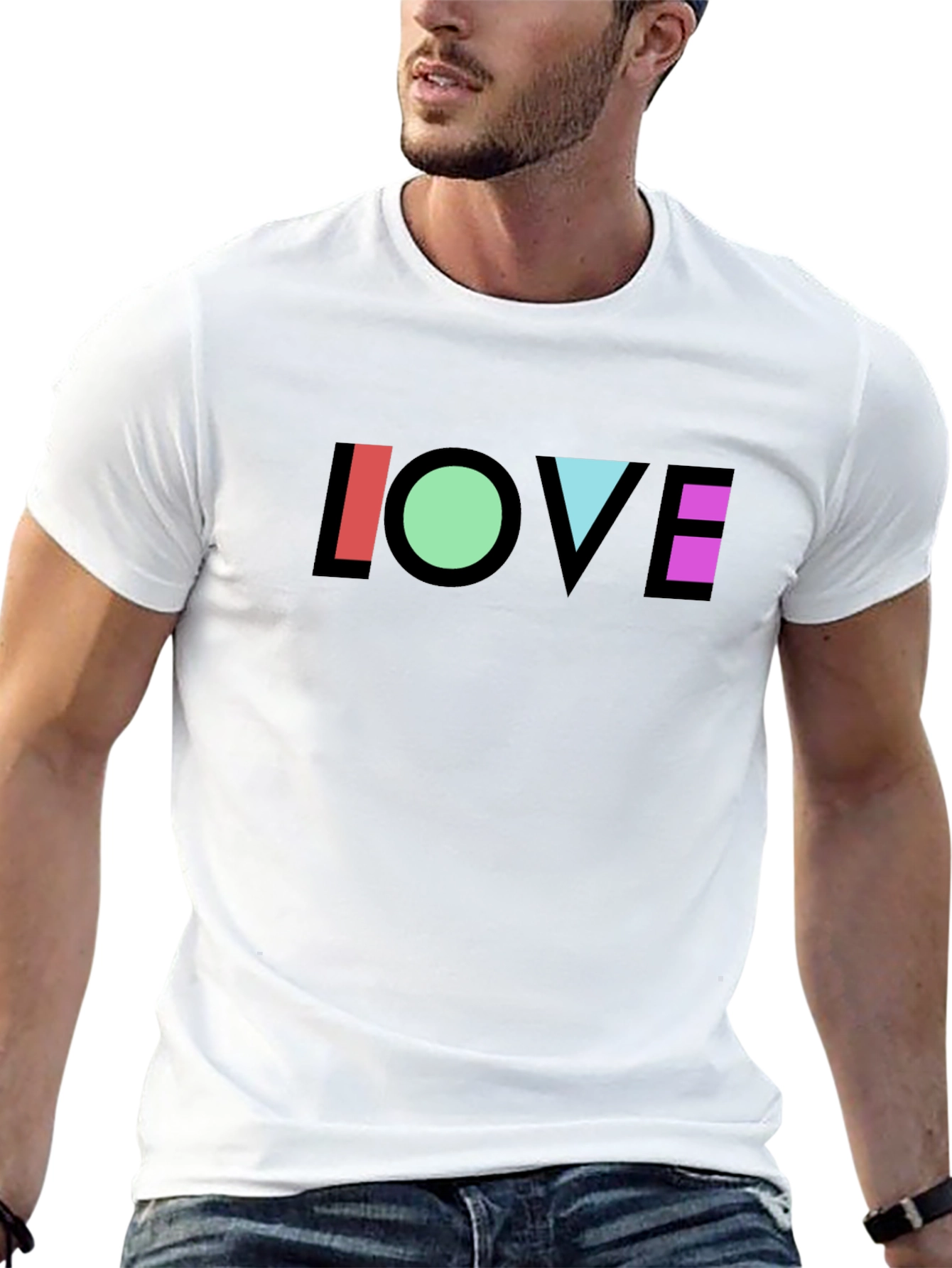 Geometric LOVE Graphic Black T-Shirt