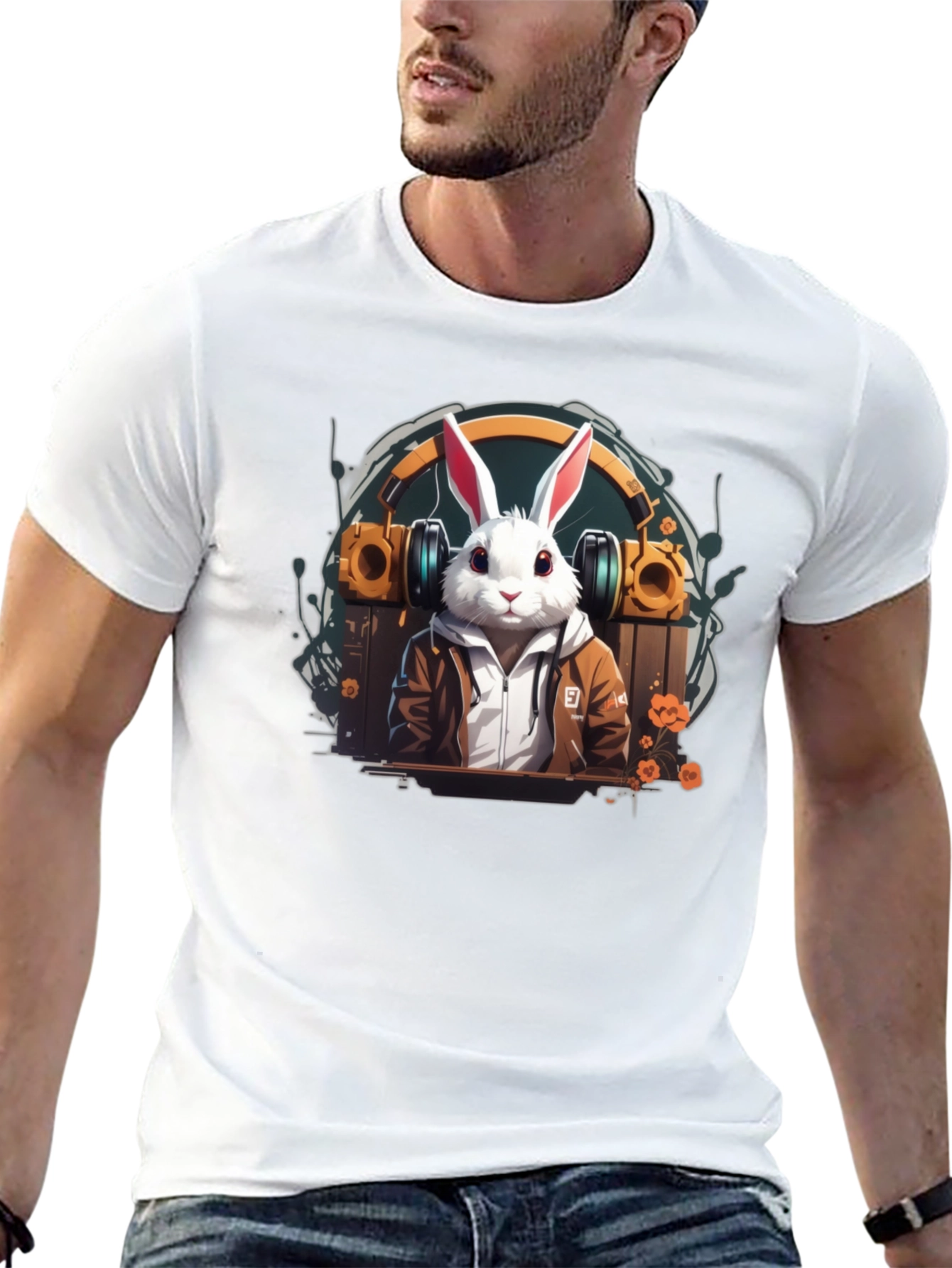 Rabbit DJ T-Shirt - Cool Bunny Graphic Tee