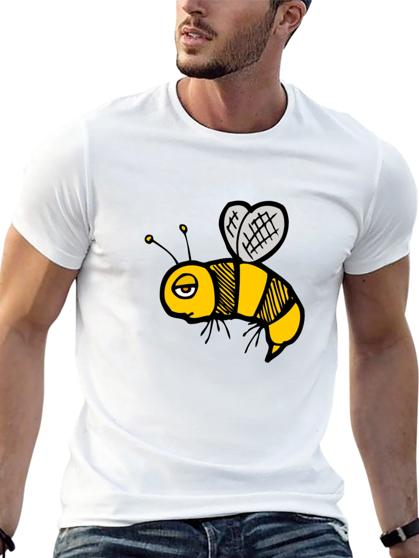 Cartoon Bee Graphic T-Shirt - Black