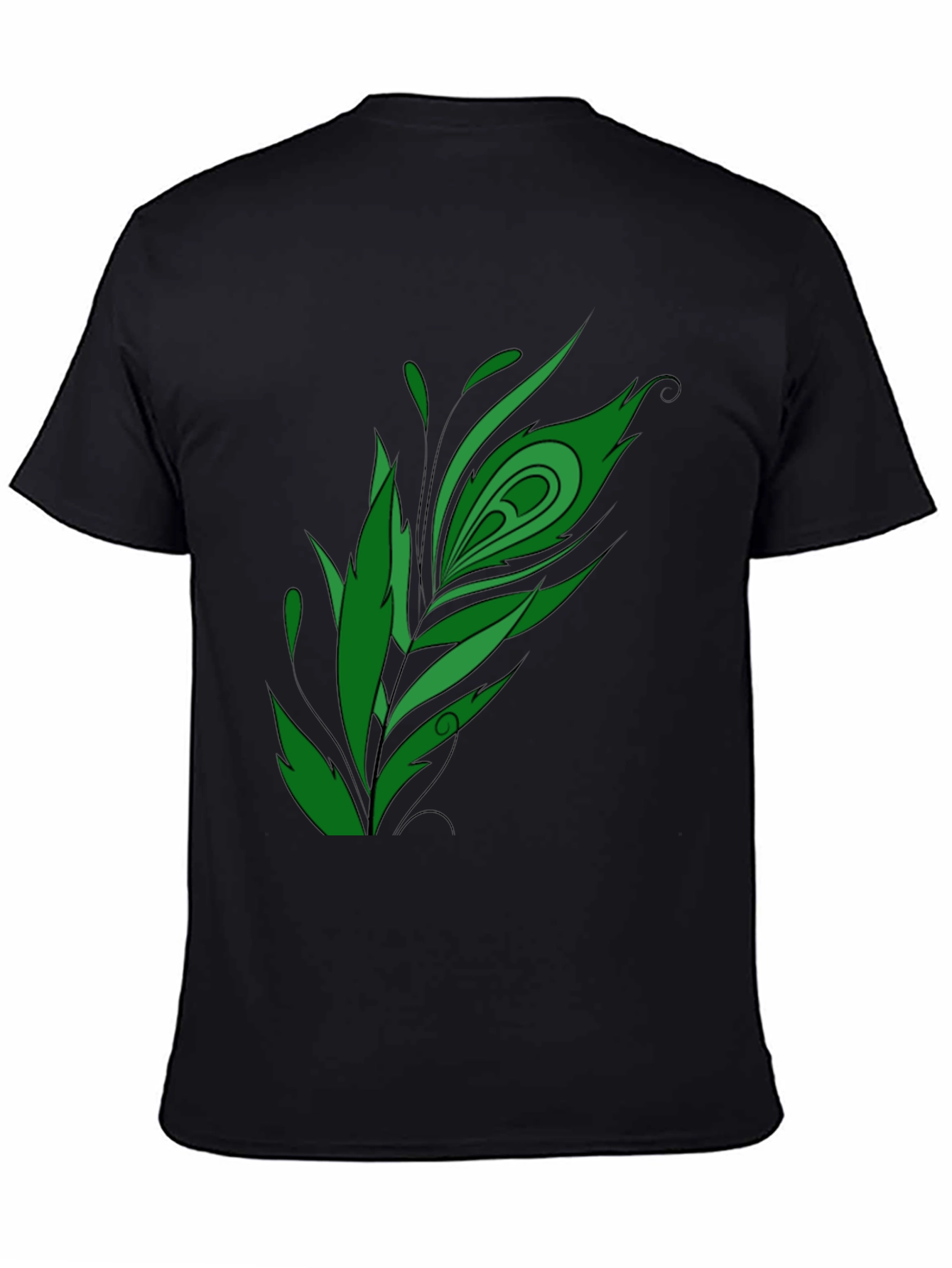 Mens Black T-shirt with Green Feather Graphic