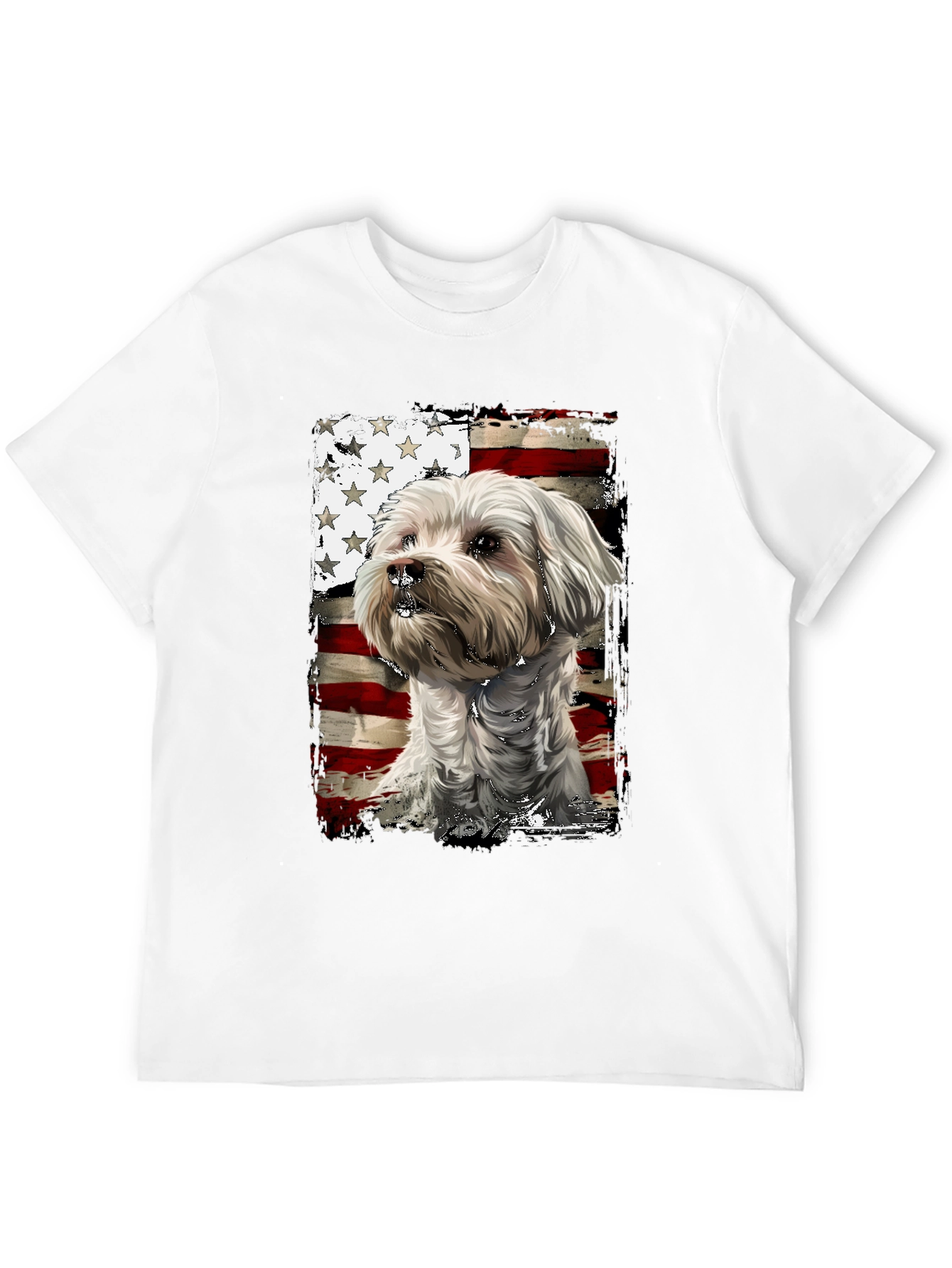 Patriotic Dog T-Shirt - USA Flag Maltese Design