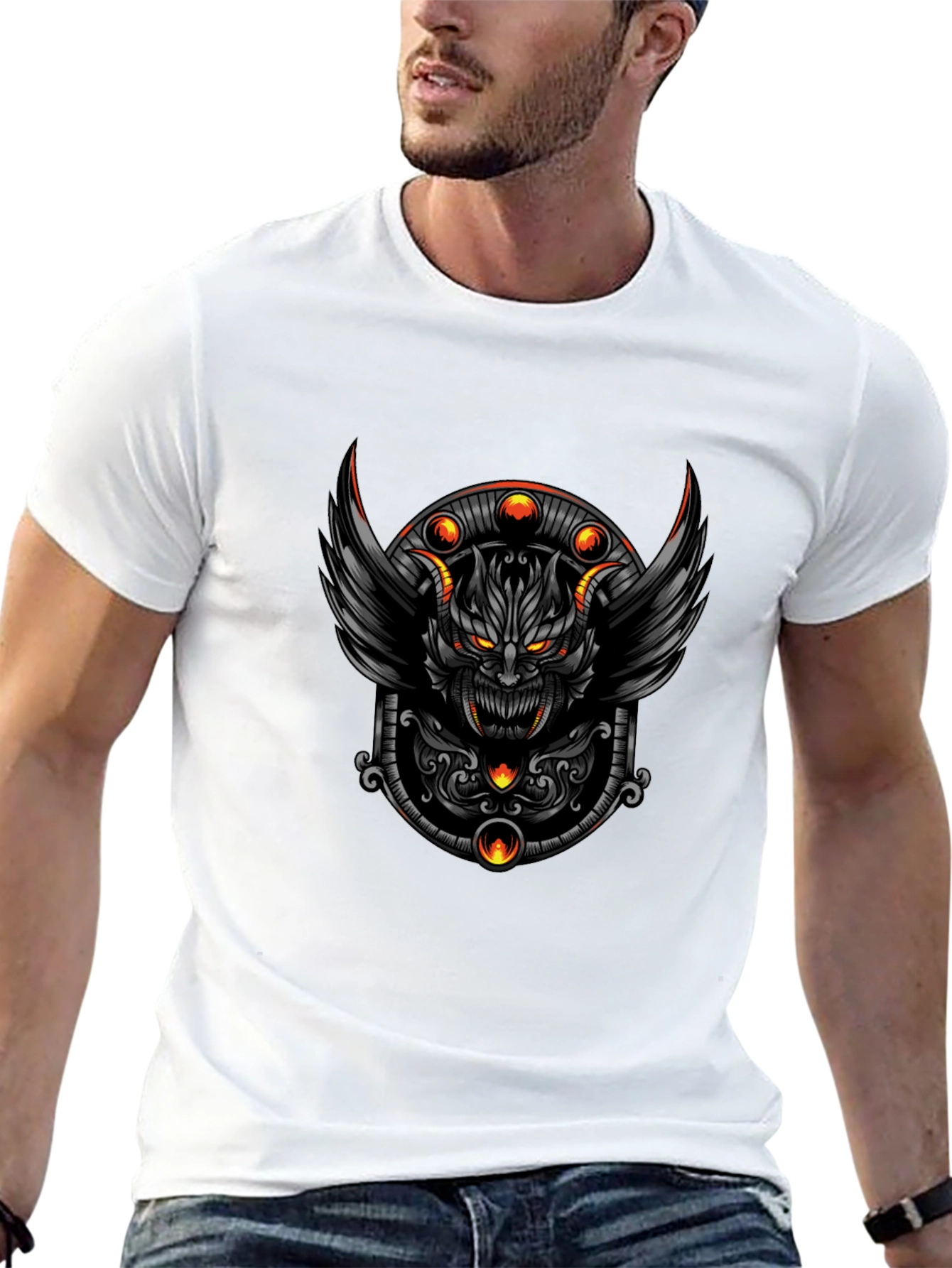 Mens Black T-Shirt with Demon Design