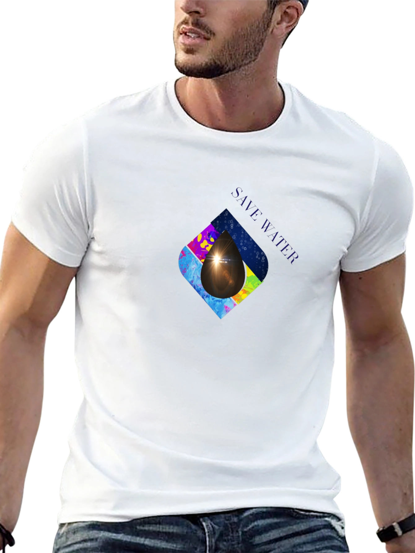Save Water Graphic Print Black T-Shirt