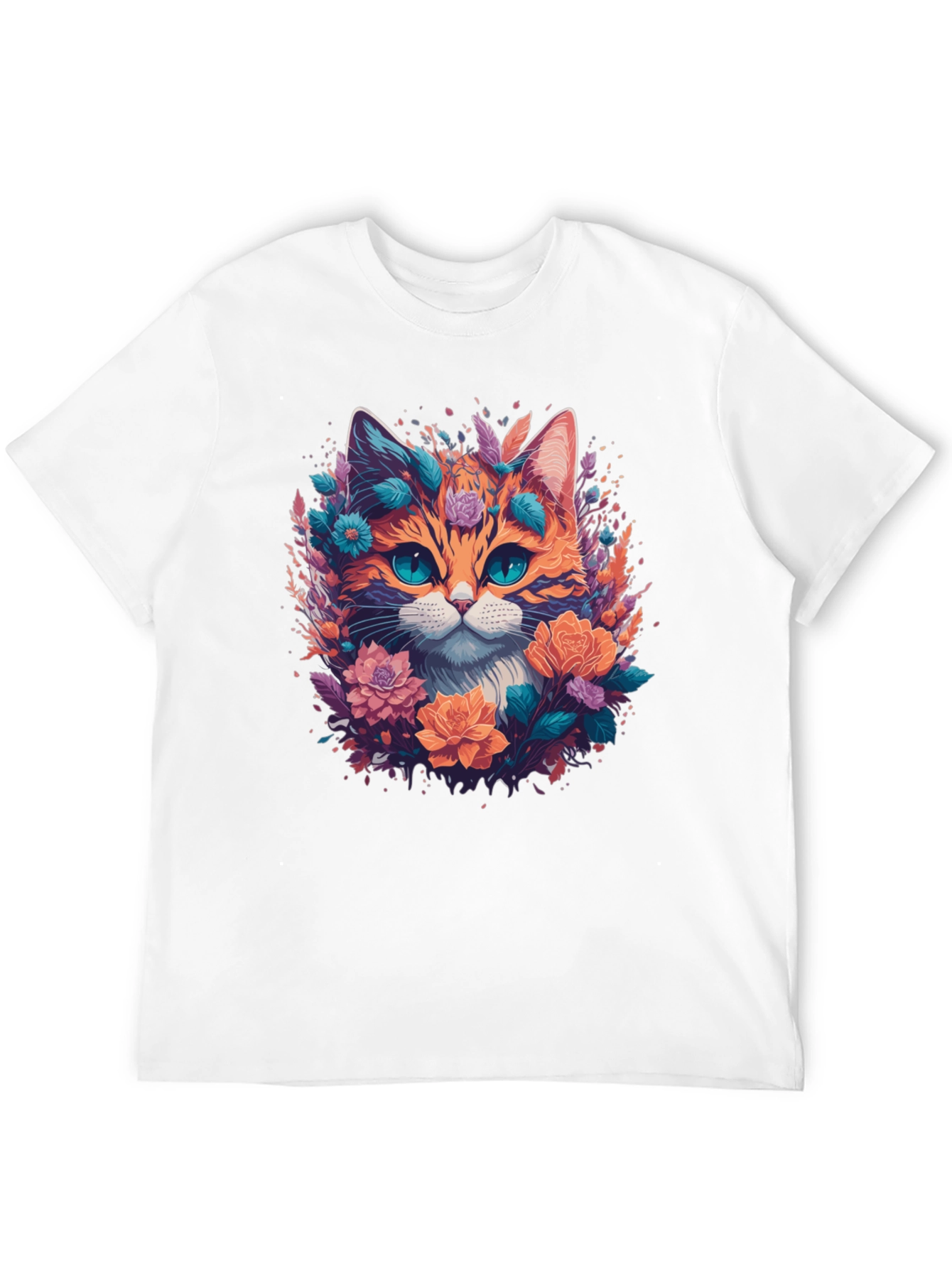 Floral Cat Graphic Tee - Mens Black T-Shirt