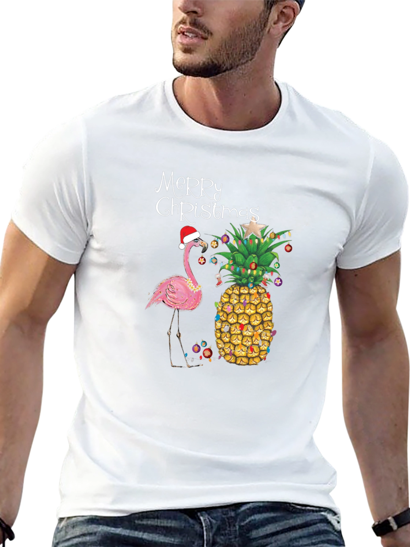 Festive Christmas Pineapple Flamingo T-Shirt